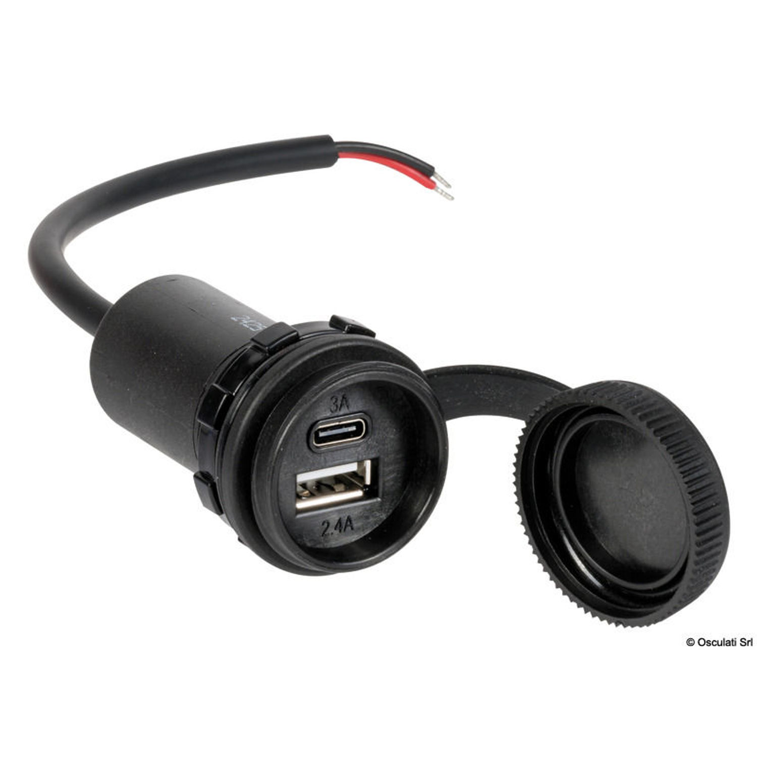 Vanntett USB-A + USB+C-uttak med lokk