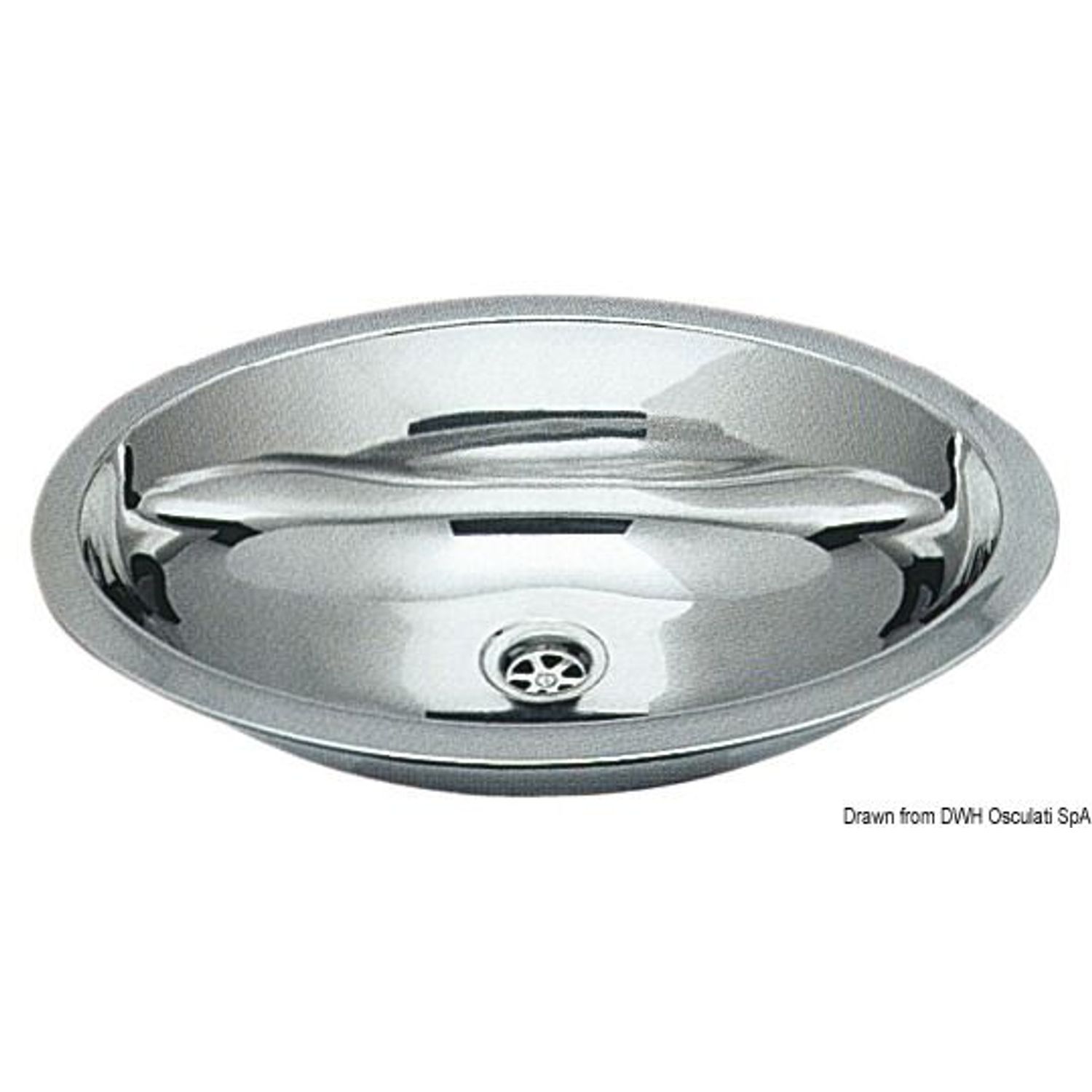 Oval diskho i rostfritt stål, spegelpolerad 510x390 mm