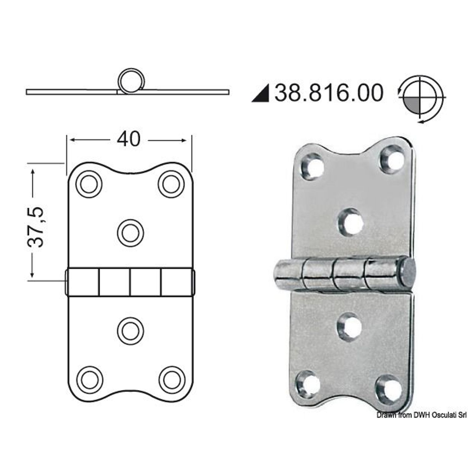 Hengsel med standardtapp 75x40 mm