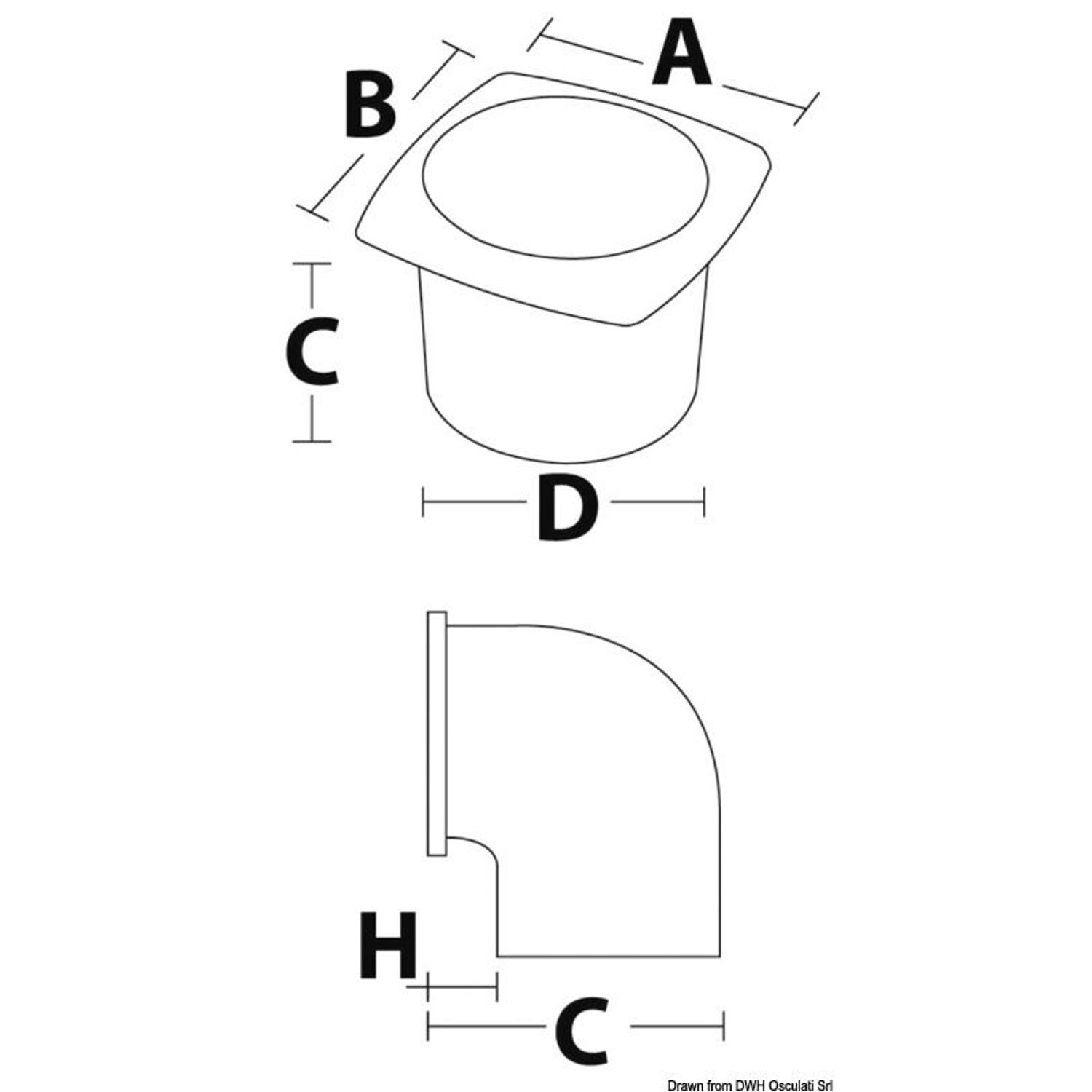 ABS-slangeventil med krave hvid 90° 92 x 92 mm