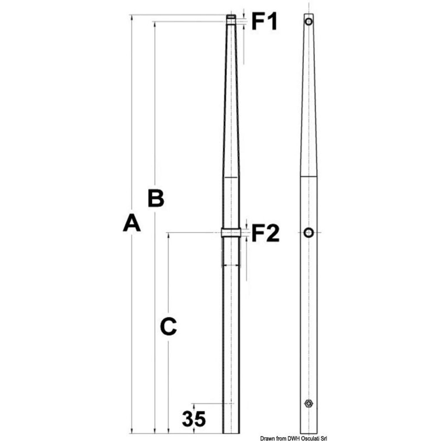 Rekkestøtte for hunnbase AISI316 710 mm