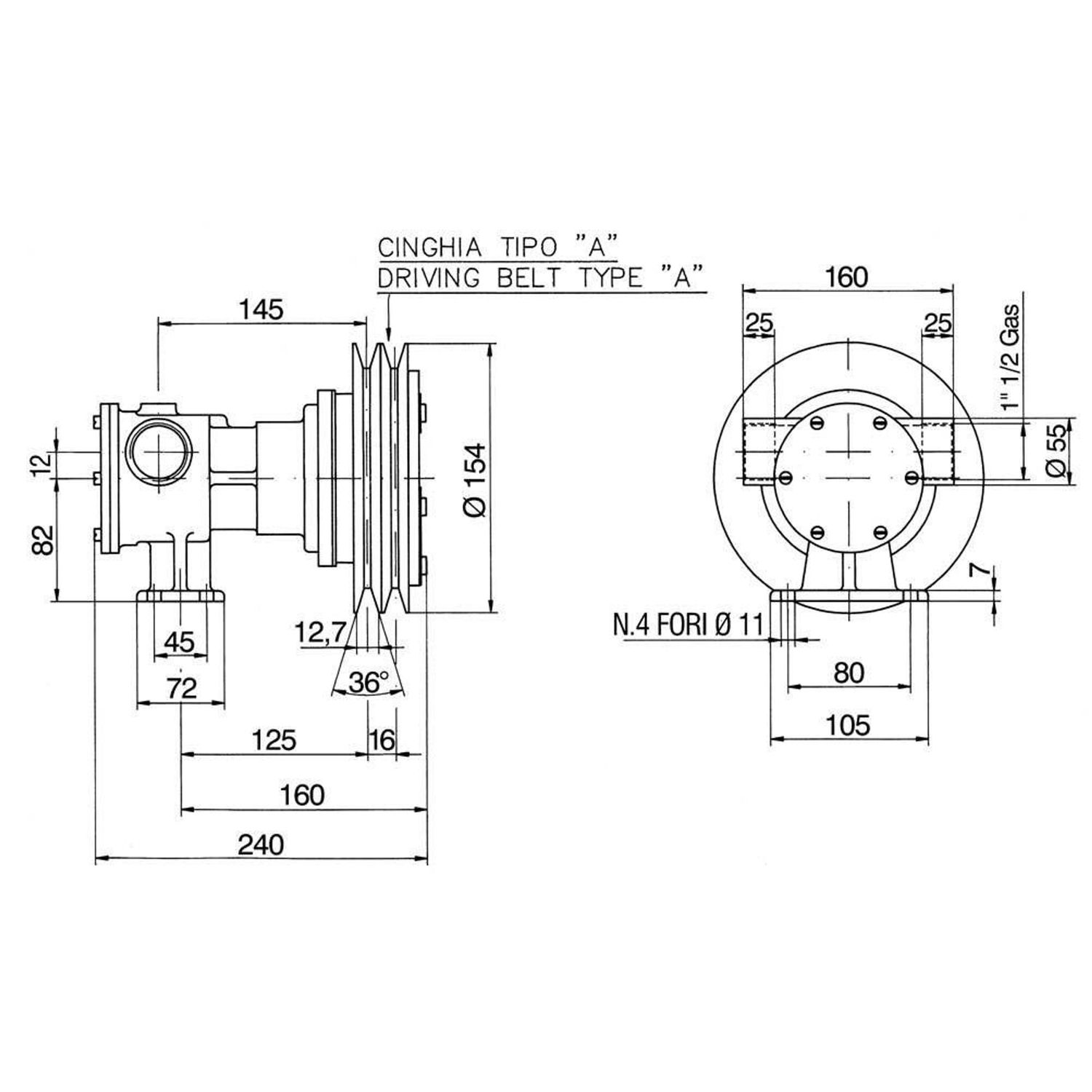 Ancor Impellerpumpe med Magnetkobling 1 1/2" 12V