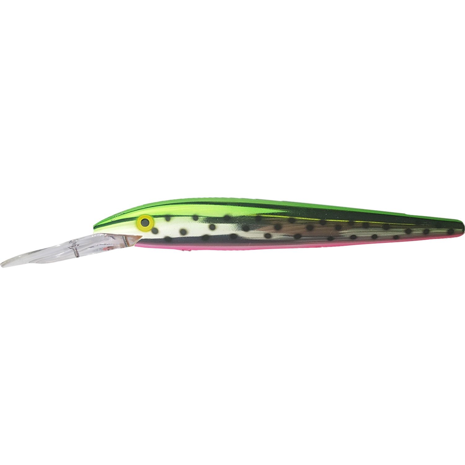 Deep Diving Red Fin - Djupgående wobbler 14 cm Chrome Green Pink