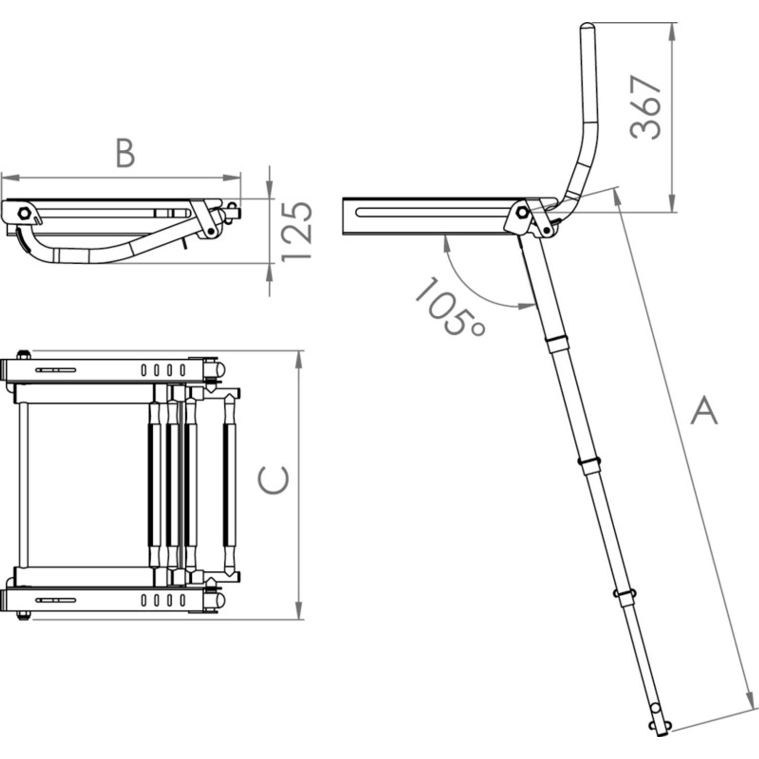 Osculati EasyUp kasettitikkaat kahvalla 4 askelmaa 275mm