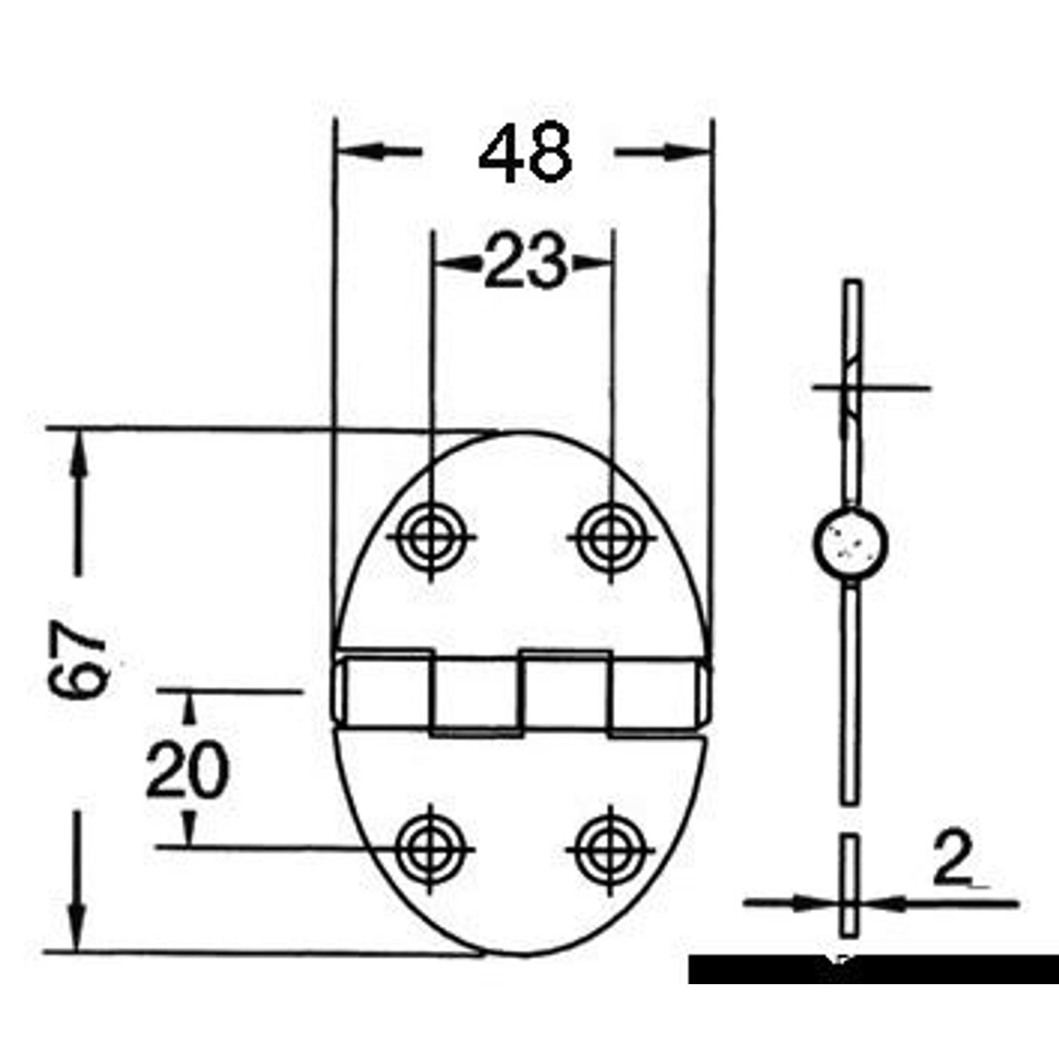 Ovalt gångjärn 48x67 mm stiftmontering 2 mm