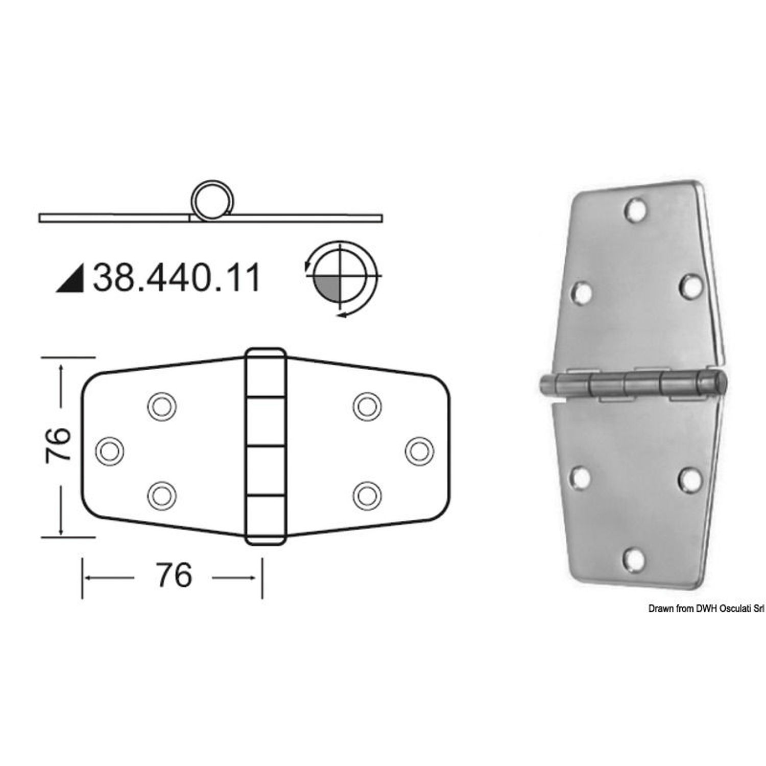 Hengsel 2 mm standardbolt 152x76 mm