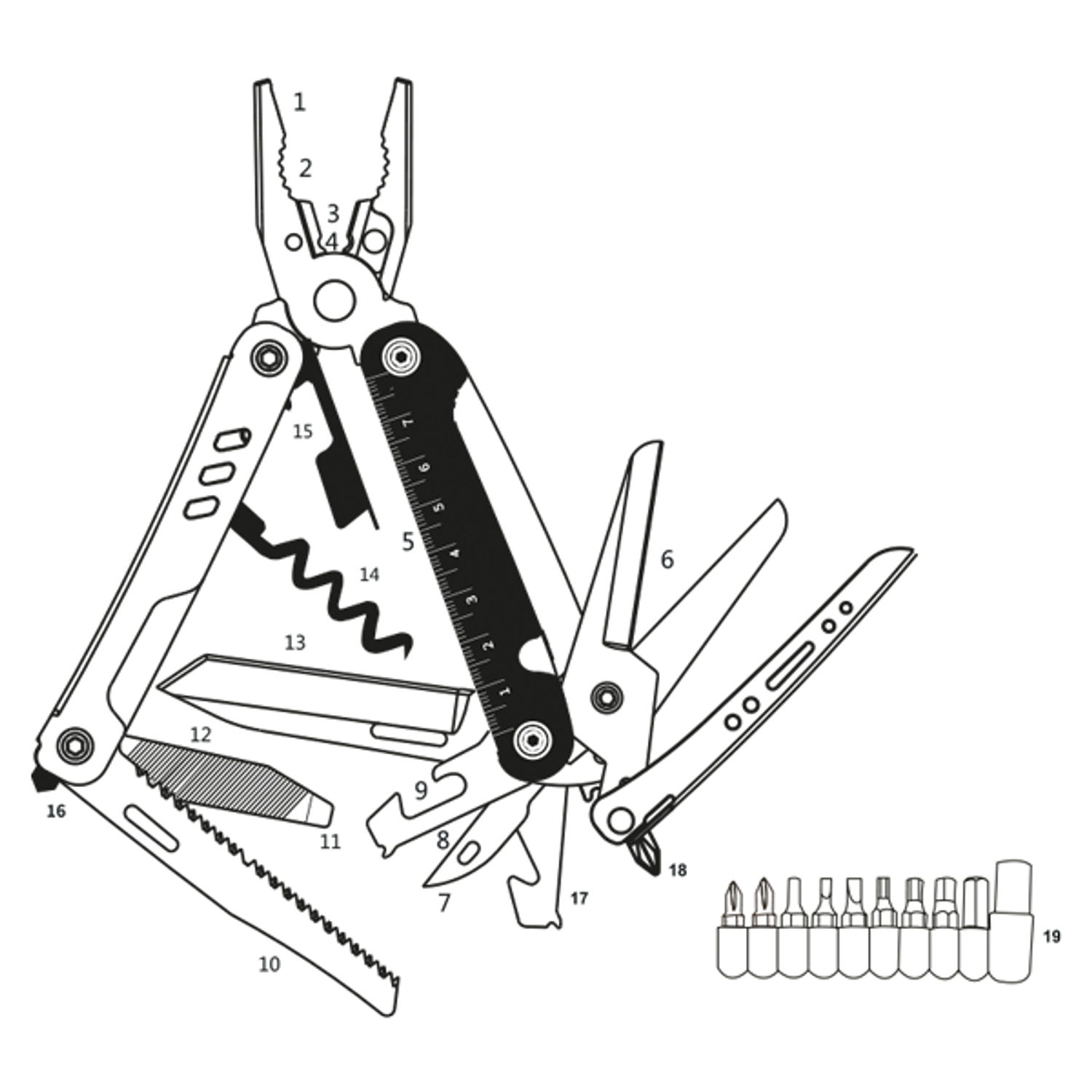 1852 storm multi kniv/værktøj med bælte taske