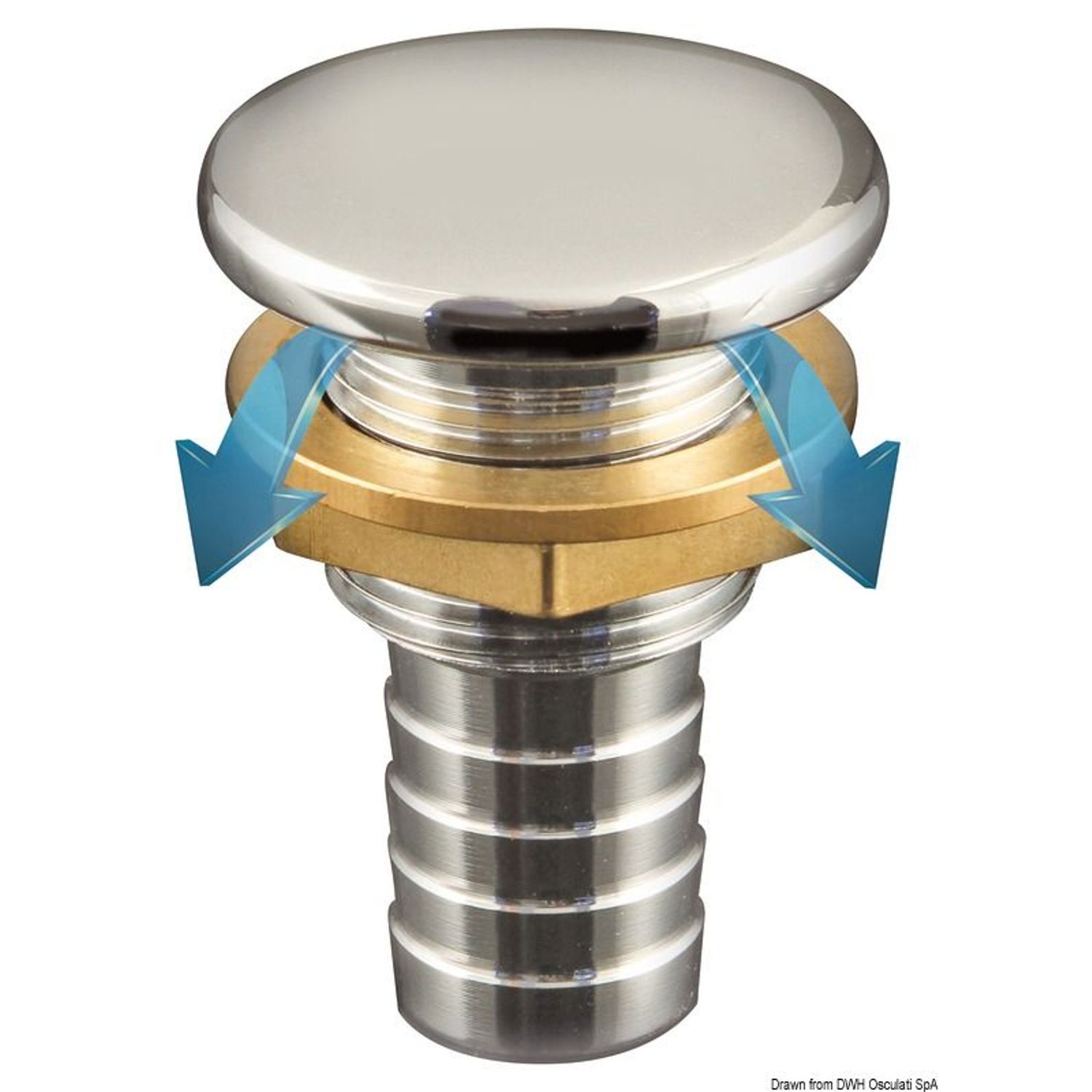 Full Flush bränsletankventilation i förkromad mässing, rak Ø 16mm