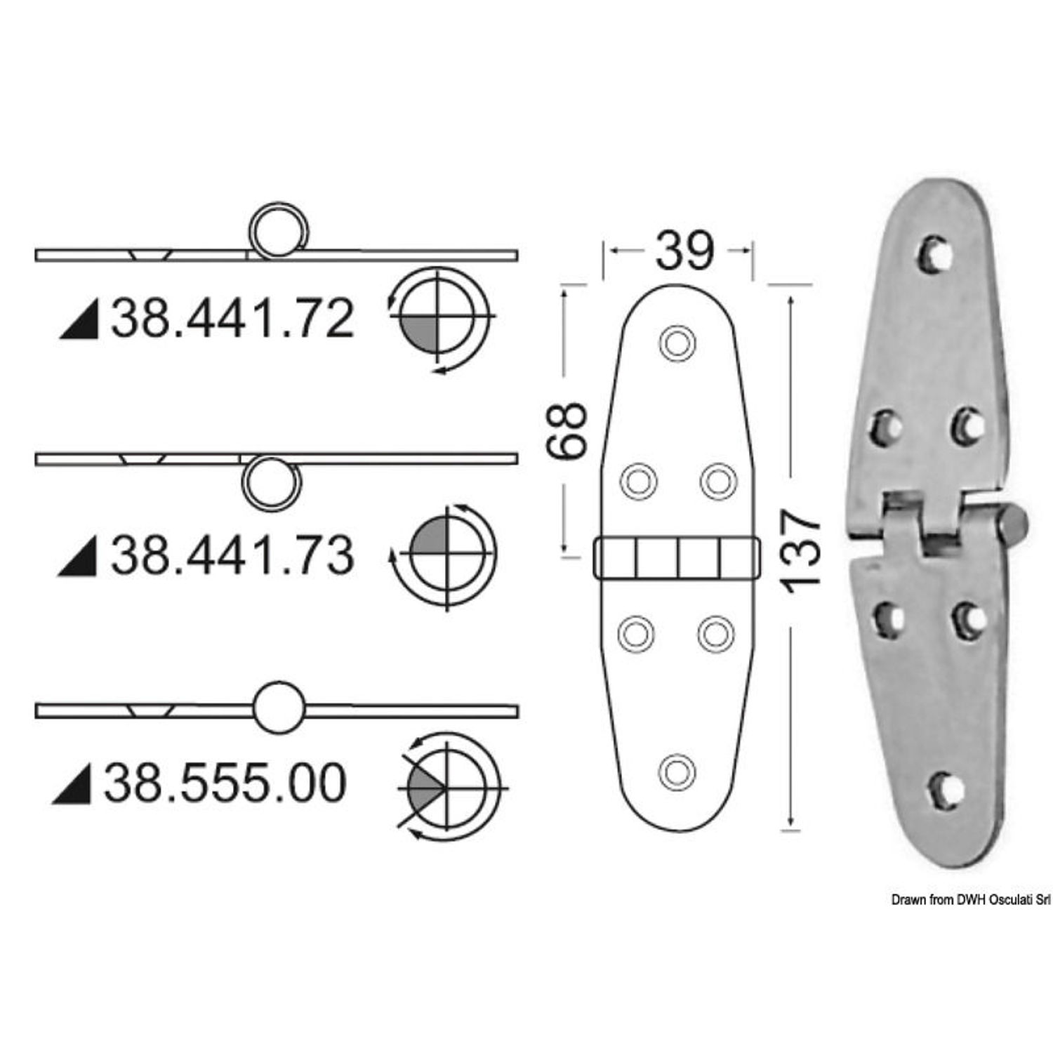 Gångjärn standardtapp 137x39 mm