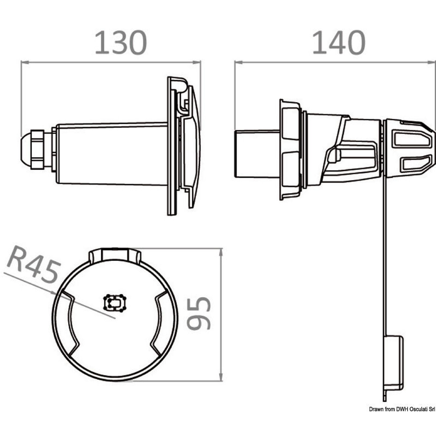 Cruiser svart stikkontakt 16 A med lokk i Nylon Pa6