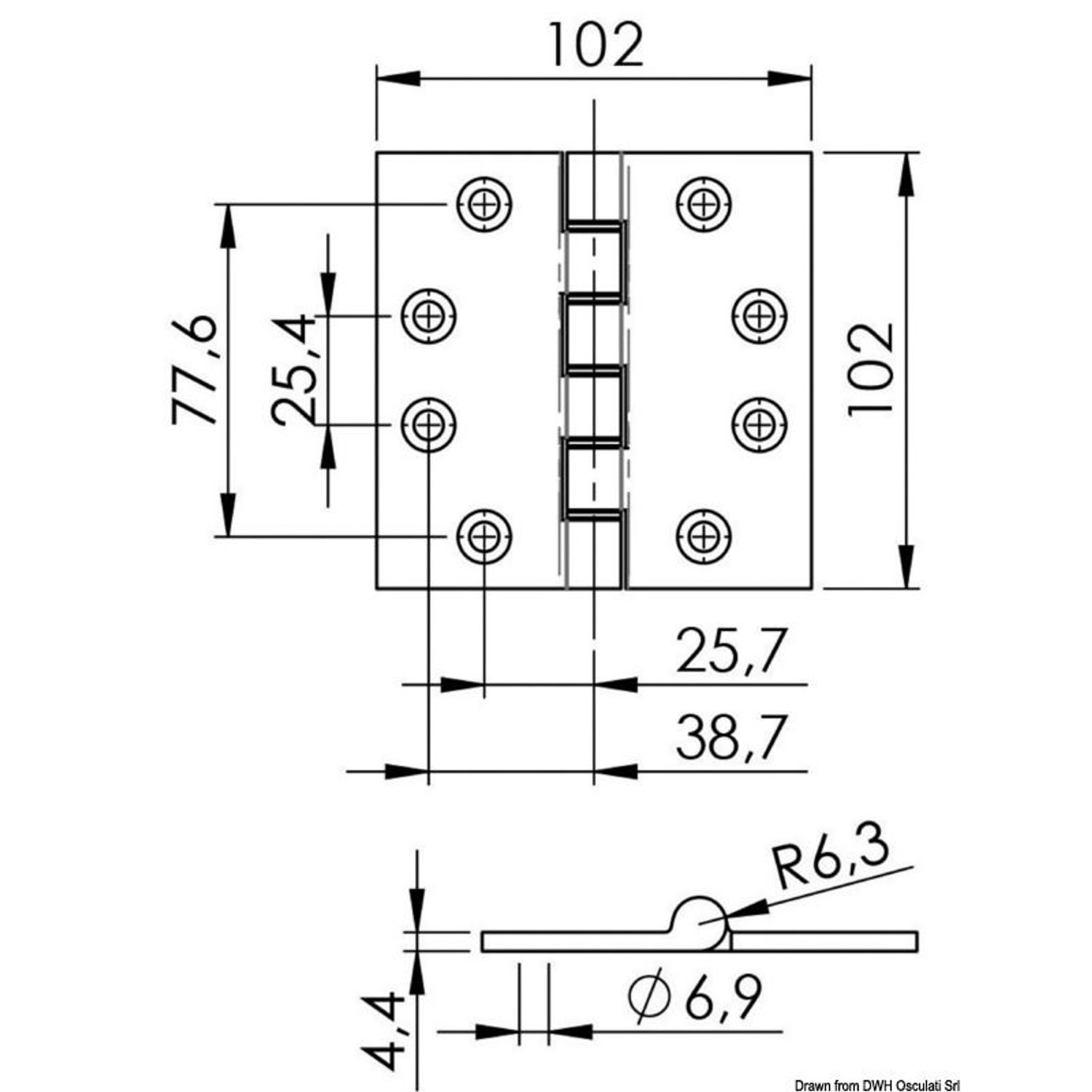 SS hængsel 102 x 102 x 4 mm