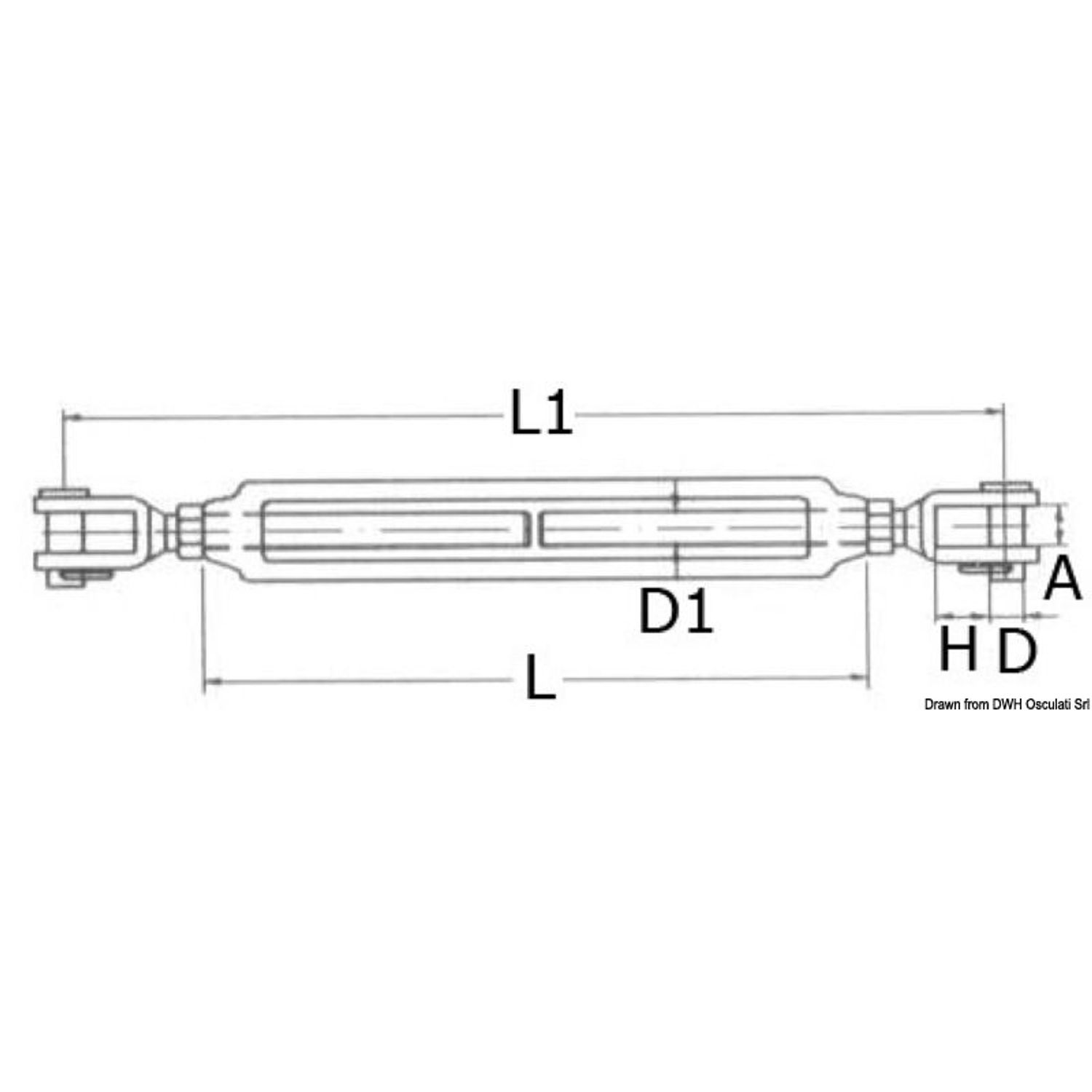 Vanttiruuvi kahdella kiinteällä haarukalla AISI 316 5 mm