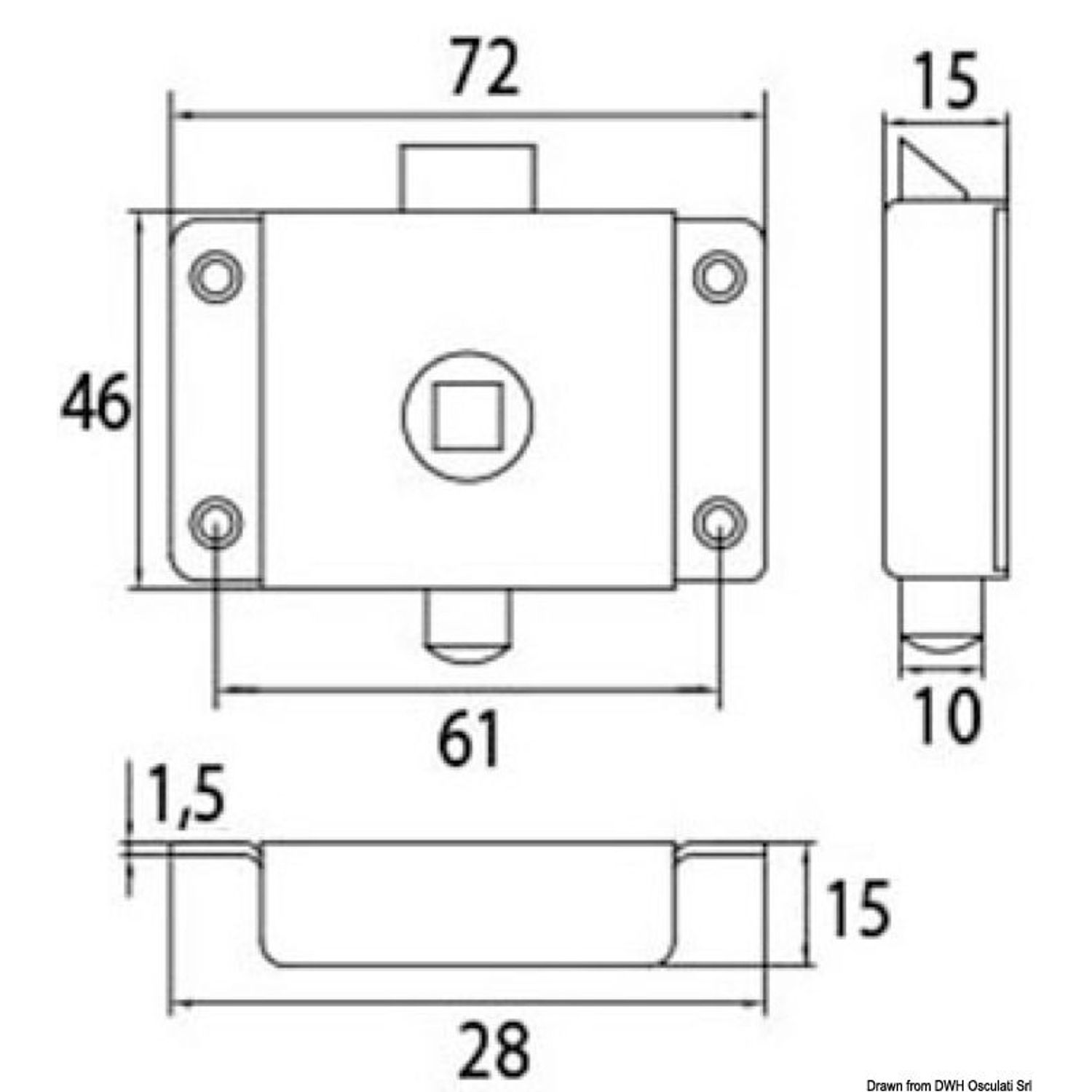 WC-lås i förkromad mässing 70x45 mm