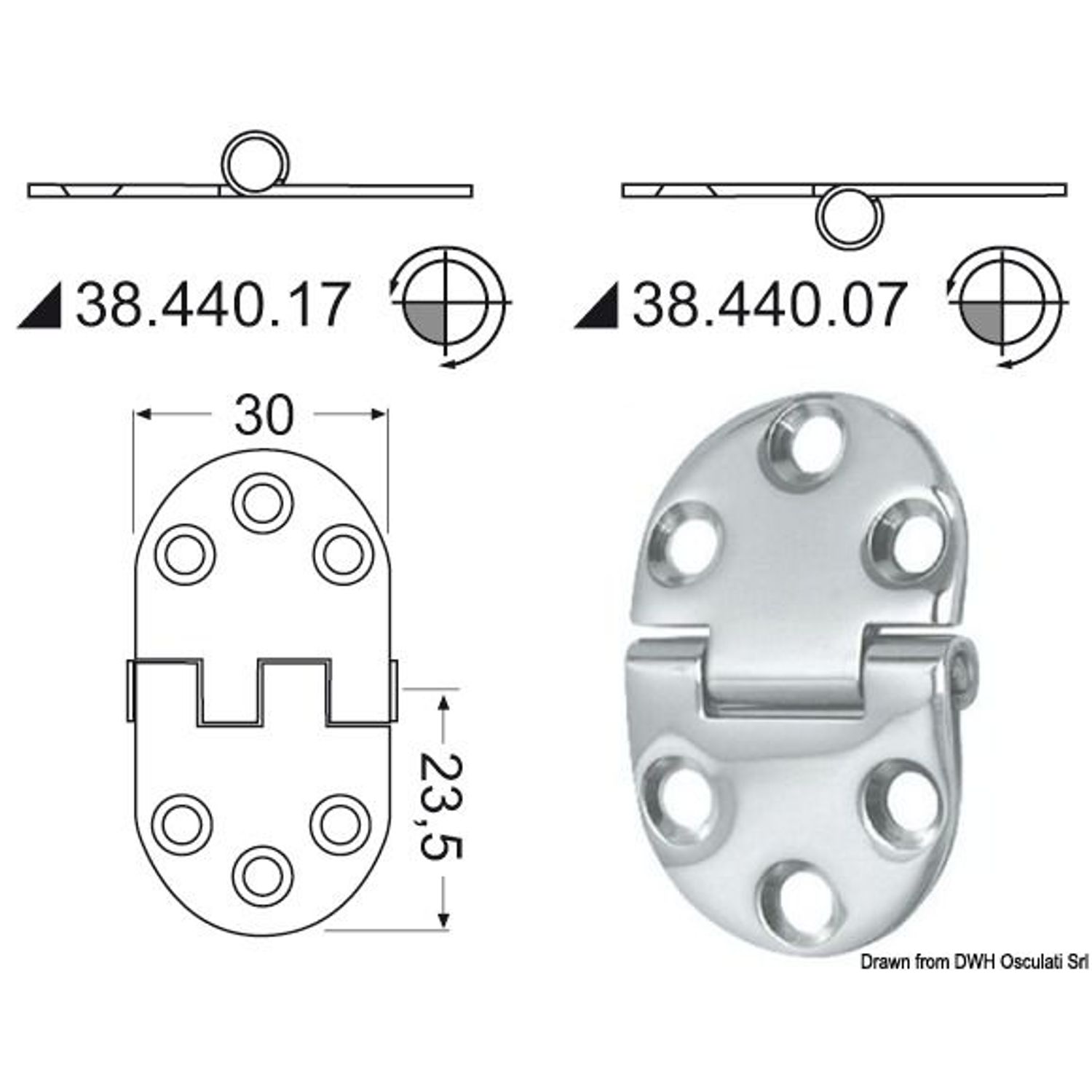 Sarana käänteisellä tapilla 2 mm 47x30 mm