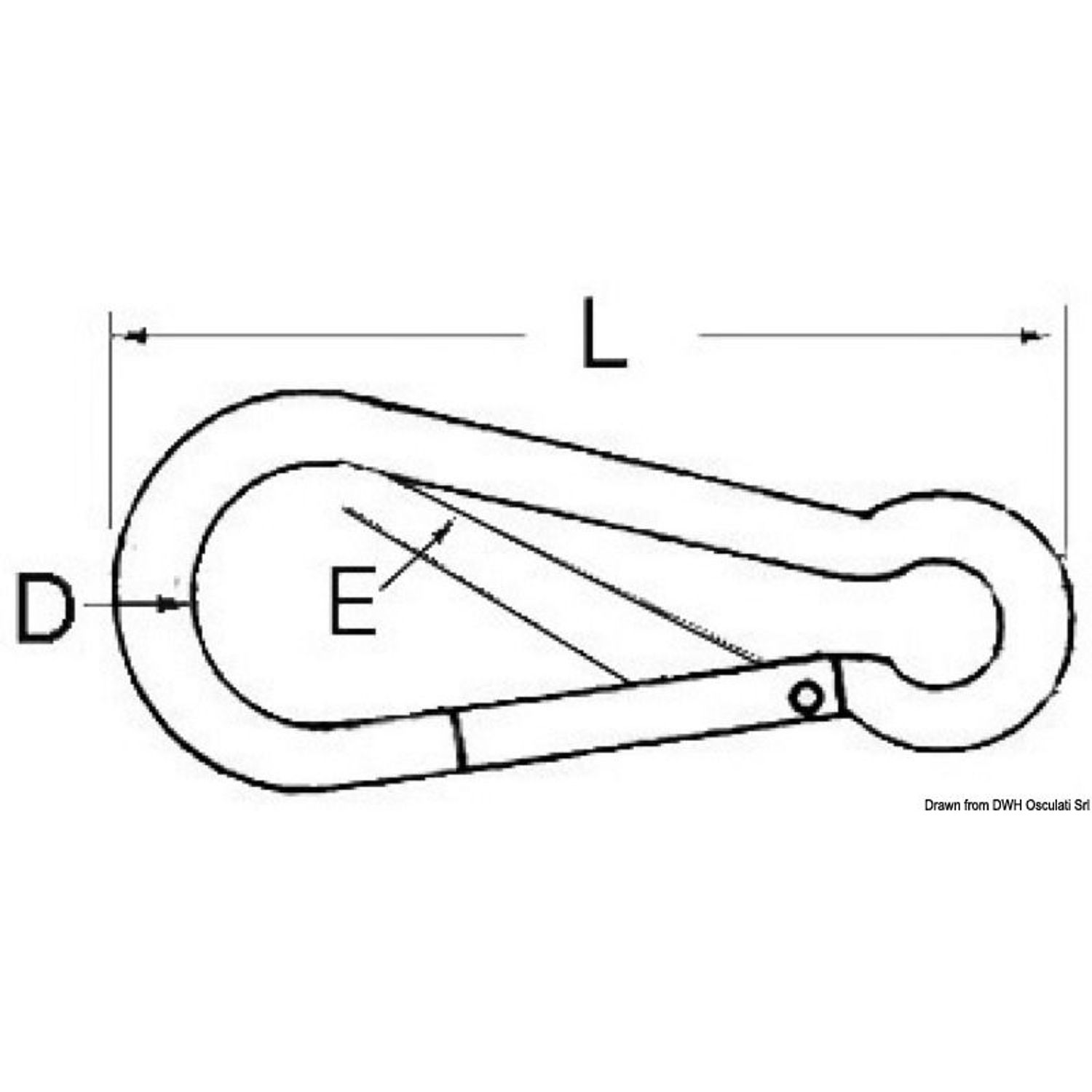 Karabinkrok med plan lukking og øye AISI 316 5 mm