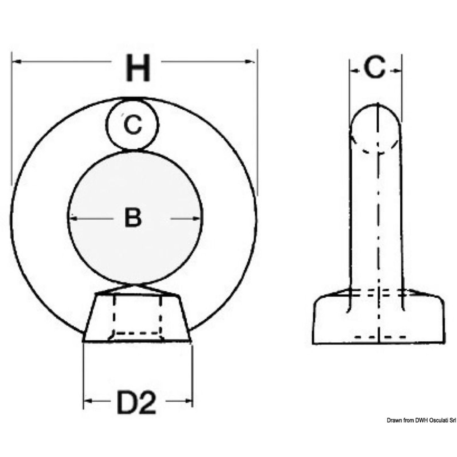 Smidd øyebolt med innvendig gjenge AISI316 12 mm