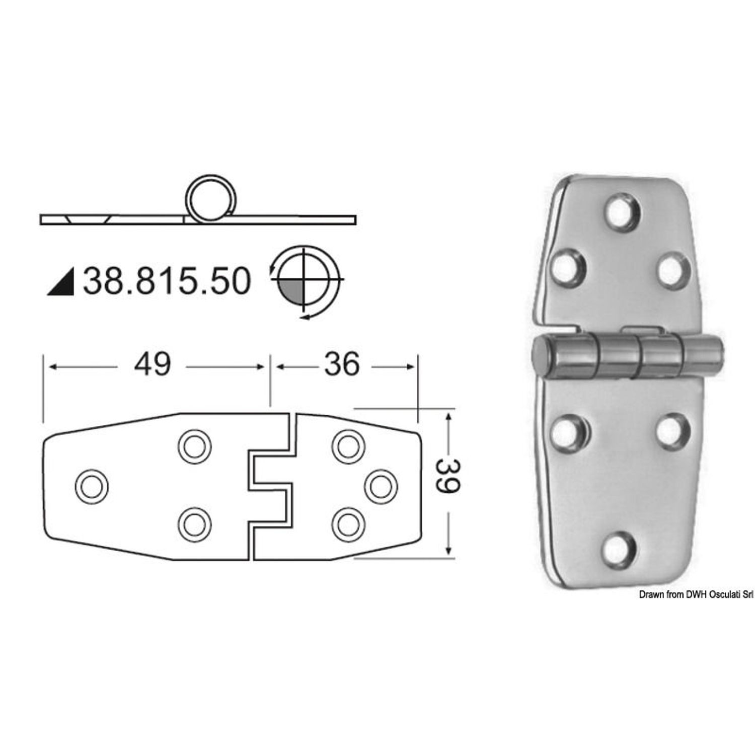 Hængsel med standardtap 85x39 mm