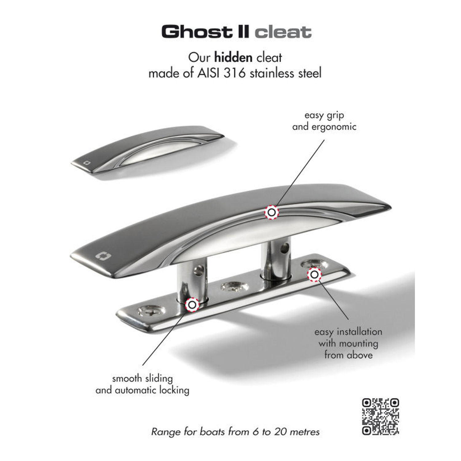 Ghost II dold knap 160 mm polerad SS