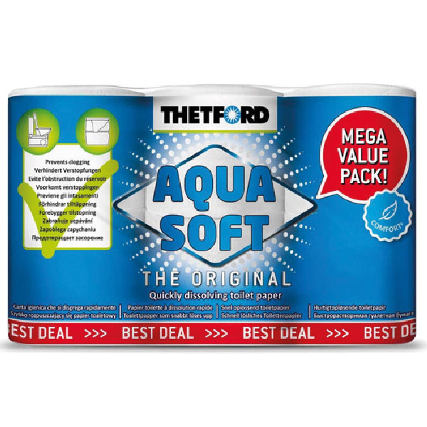 Aqua soft WC-paperi, 6 rullaa - Mega Value Pack - arvopakkaus