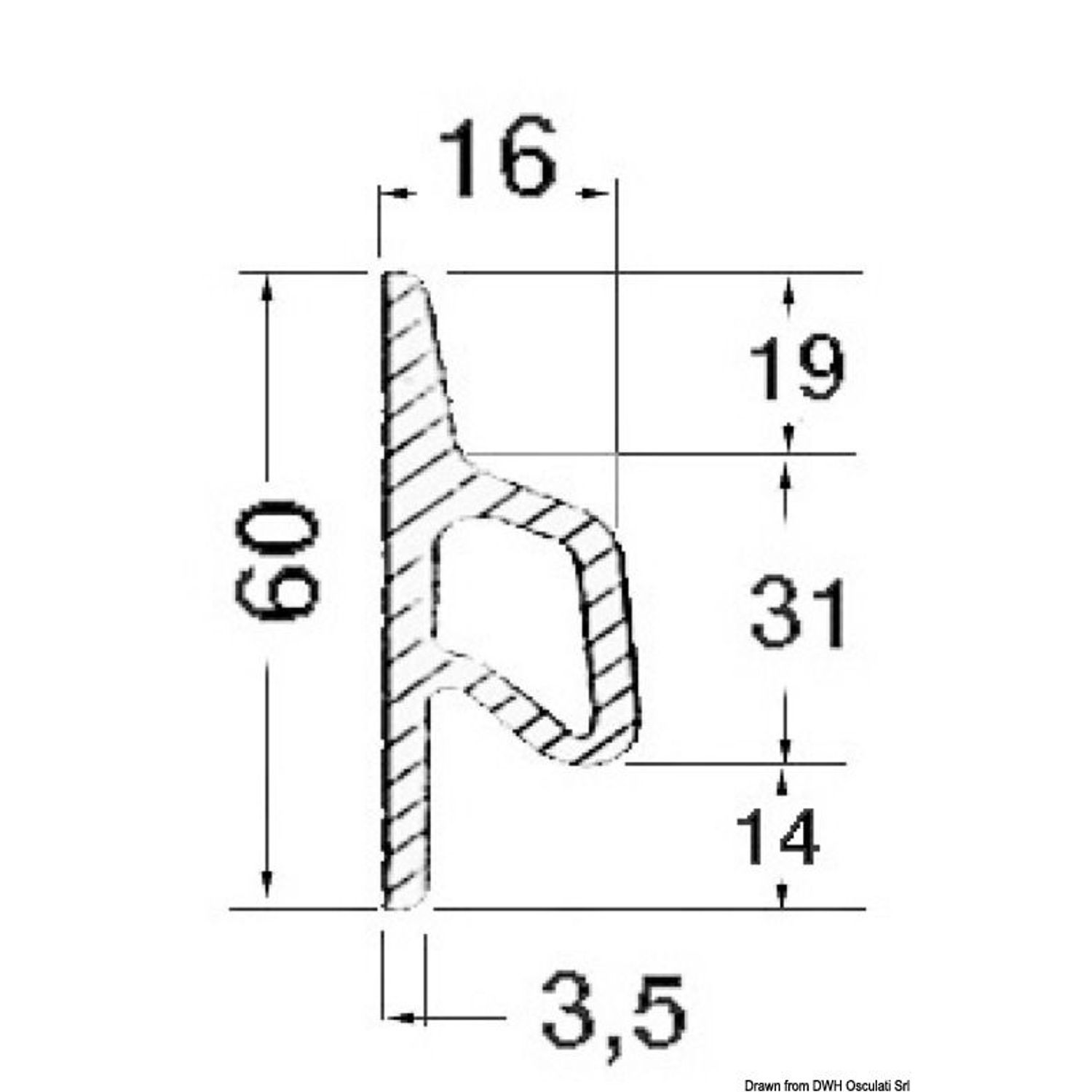Slidliste 3.5x60x16 grå RAL 9002