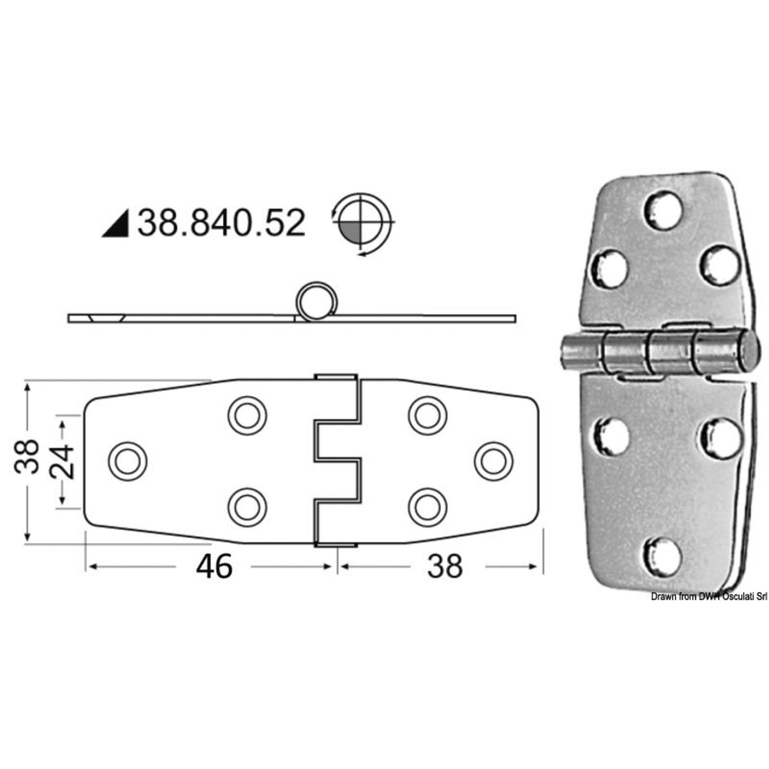 Gångjärn med standardtapp 88x38 mm