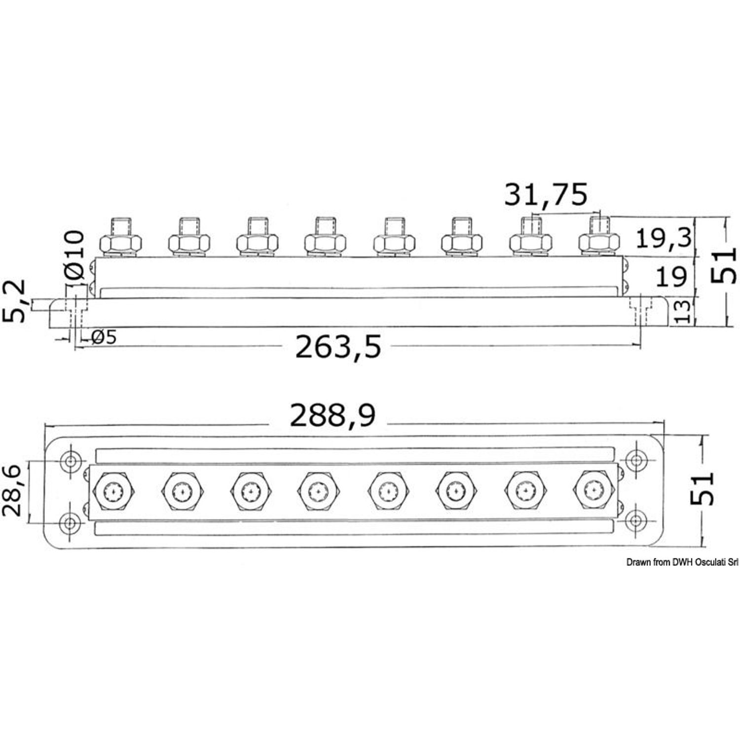 Bus-Bar elektrisk koblingslist 8 x 10 mm