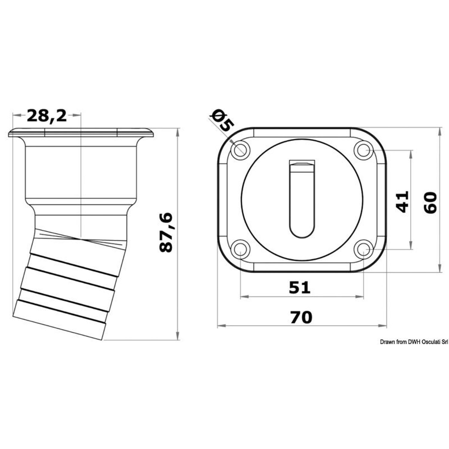 Neliönmuotoinen veden kansitäyttö lyhyt versio 38 mm