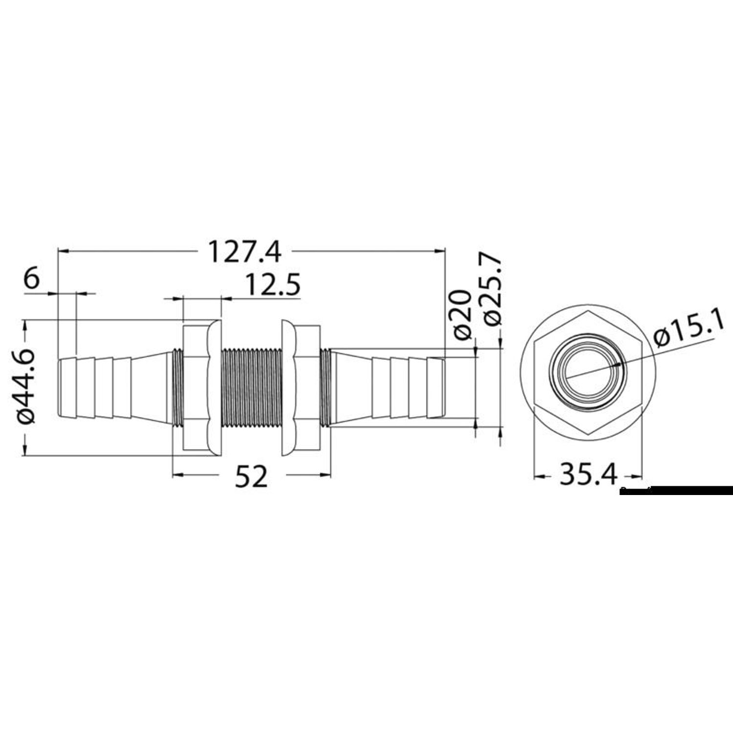 Valkoinen nylon-läpivienti 19/20 mm