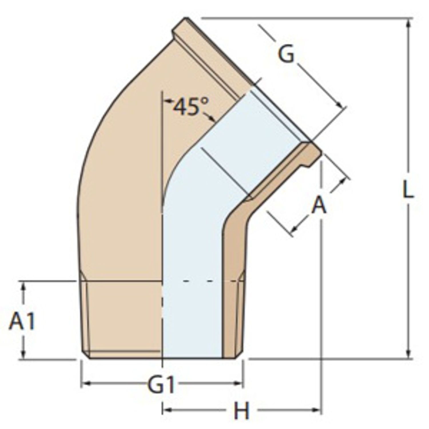 Guidi Rørkobling 45° i Bronze