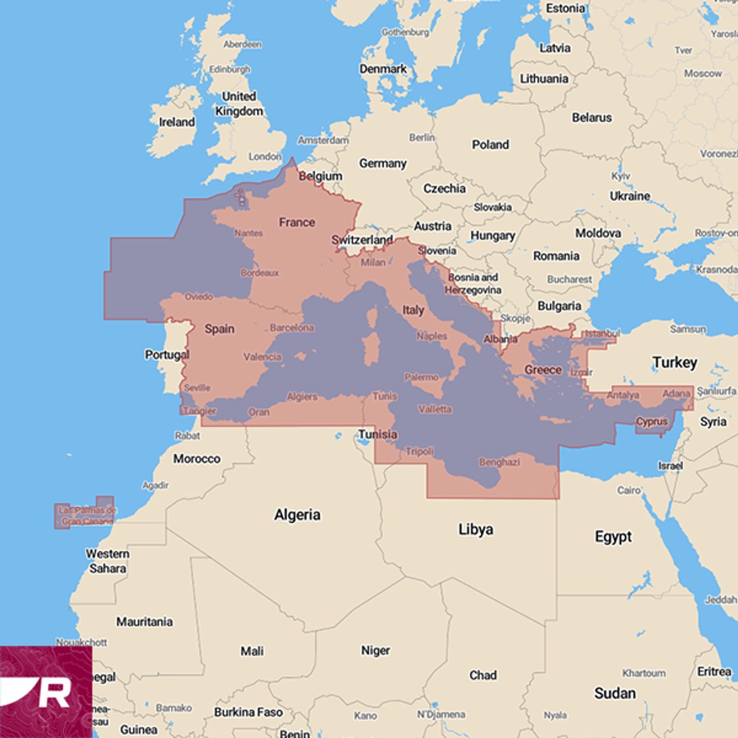 Raymarine LightHouse-kort over Middelhavet Raymarine LightHouse-kort over Middelhavet
