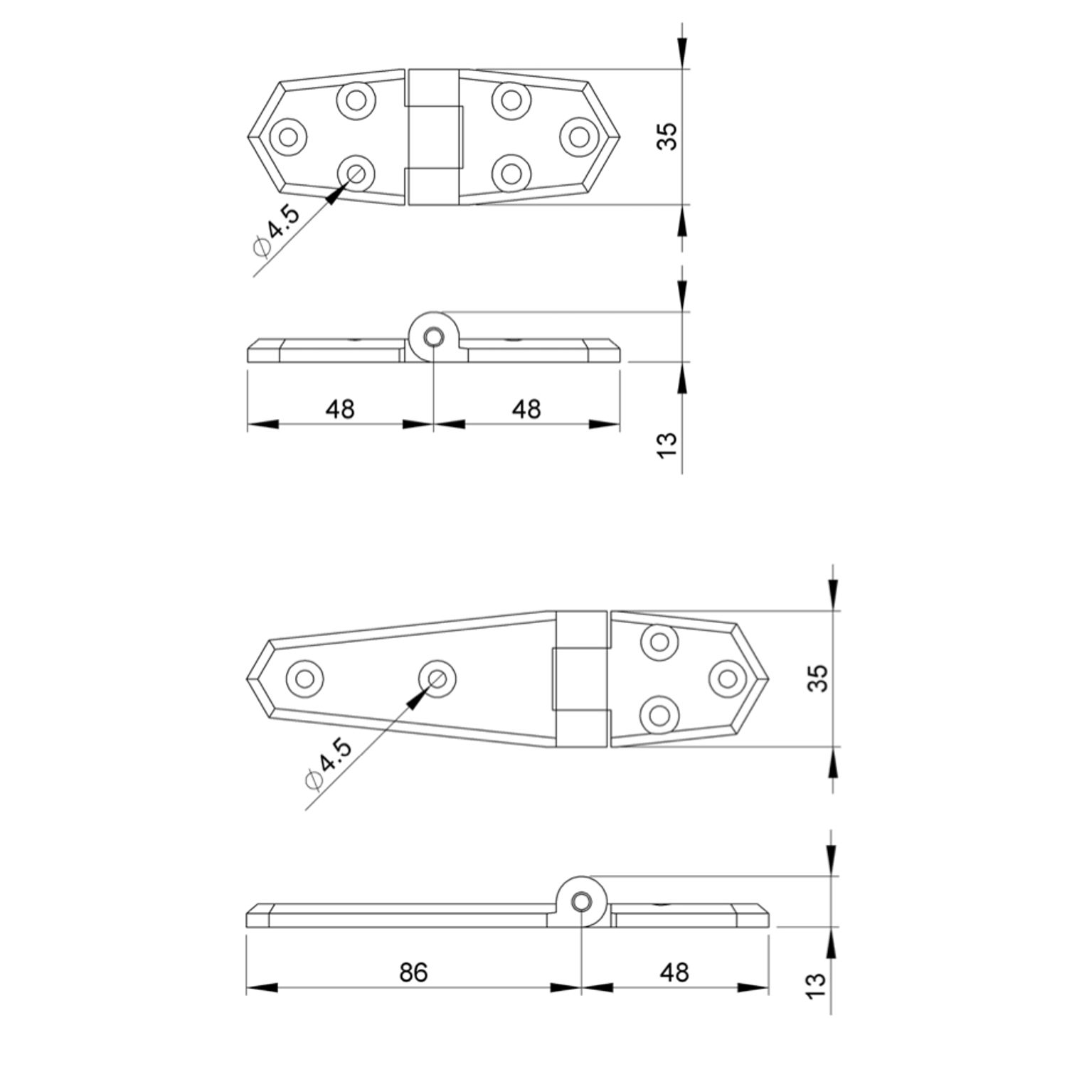 Trudesign Hengsel Kompositt Kort 2stk. Hvit