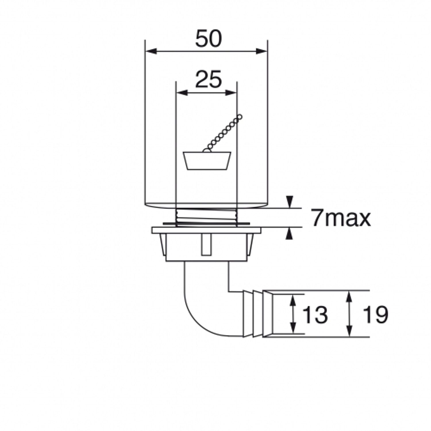 90° avløp med propp Ø 20 mm slange