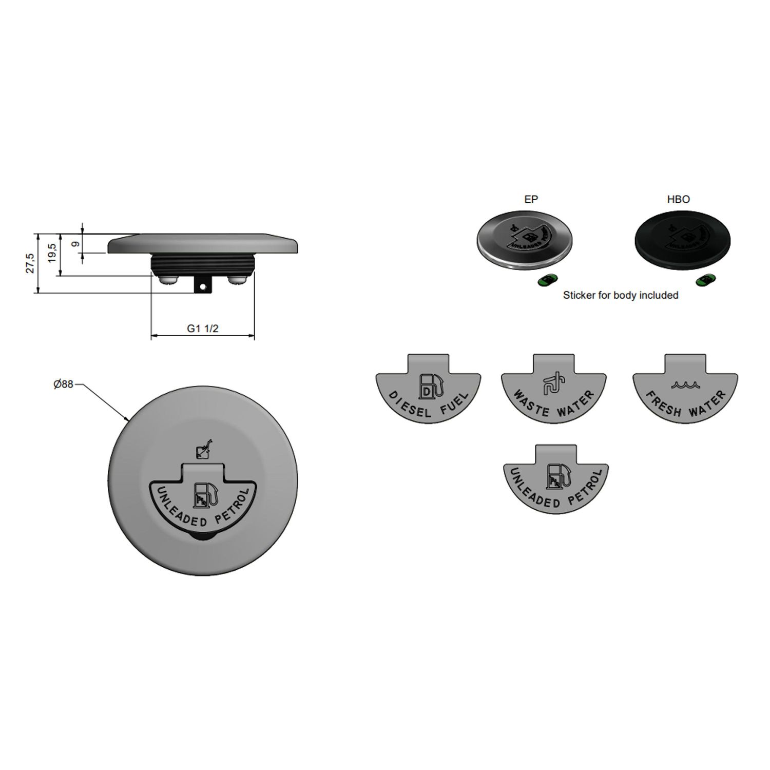 Roca Dækspåfyldning Låg Sortanodiseret