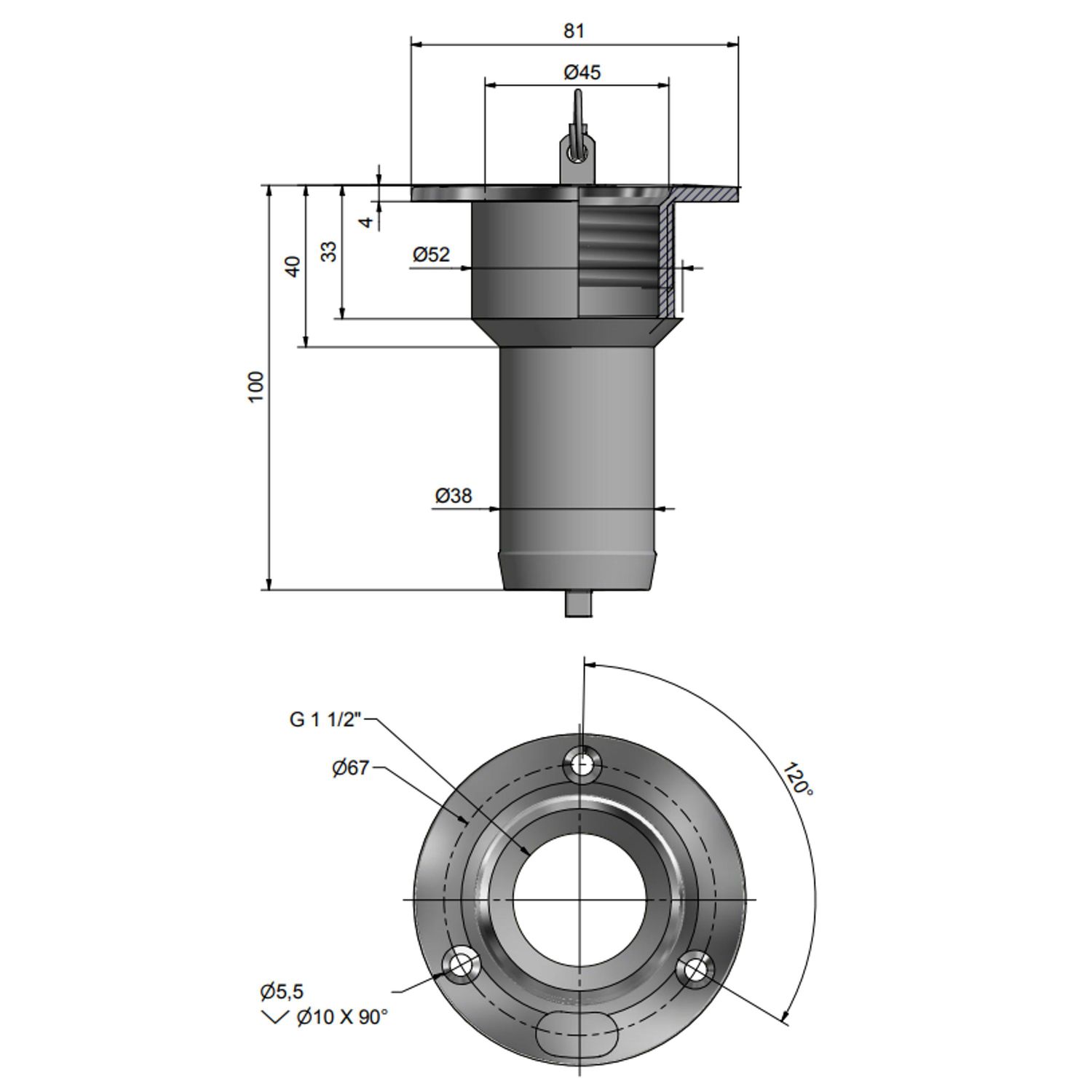 Roca Dekkgjennomføring Rustfritt, 38mm