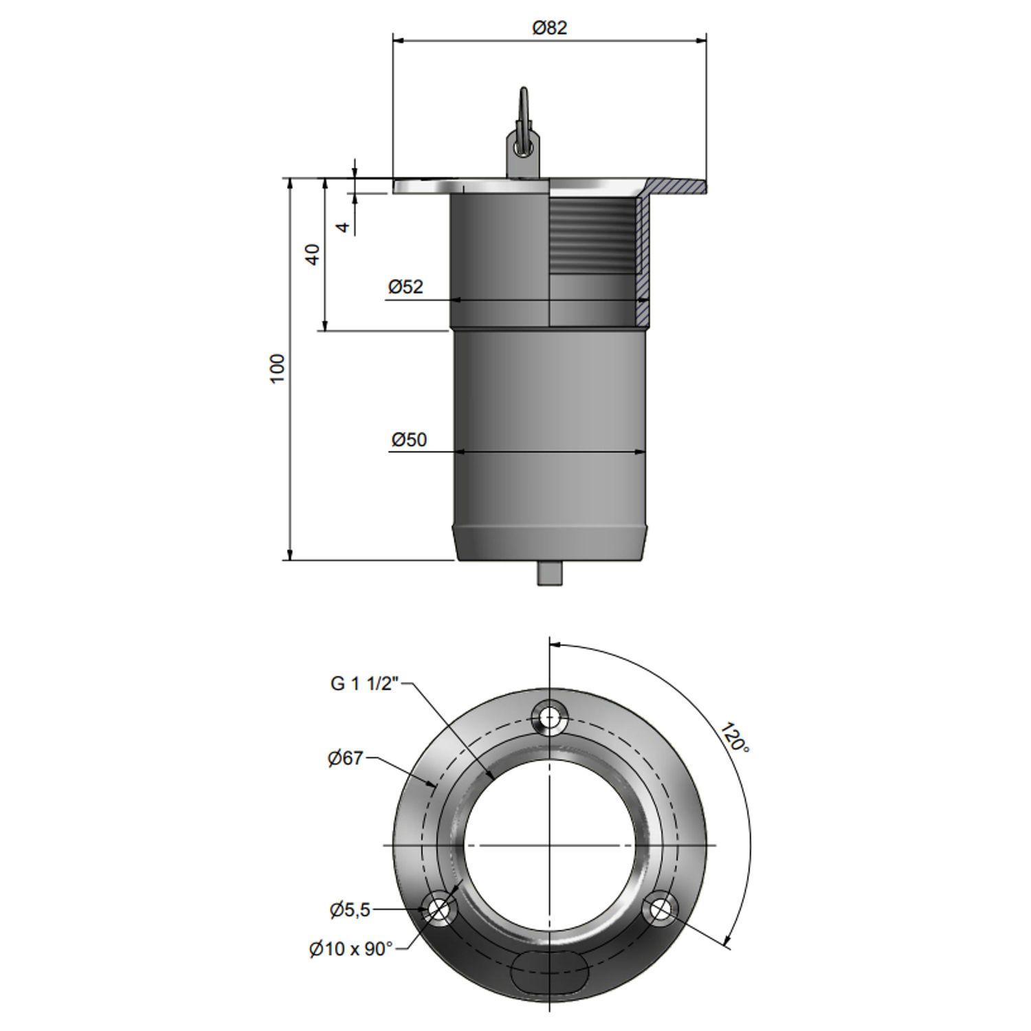 Roca Däcksförskruvning Rostfri, 50mm
