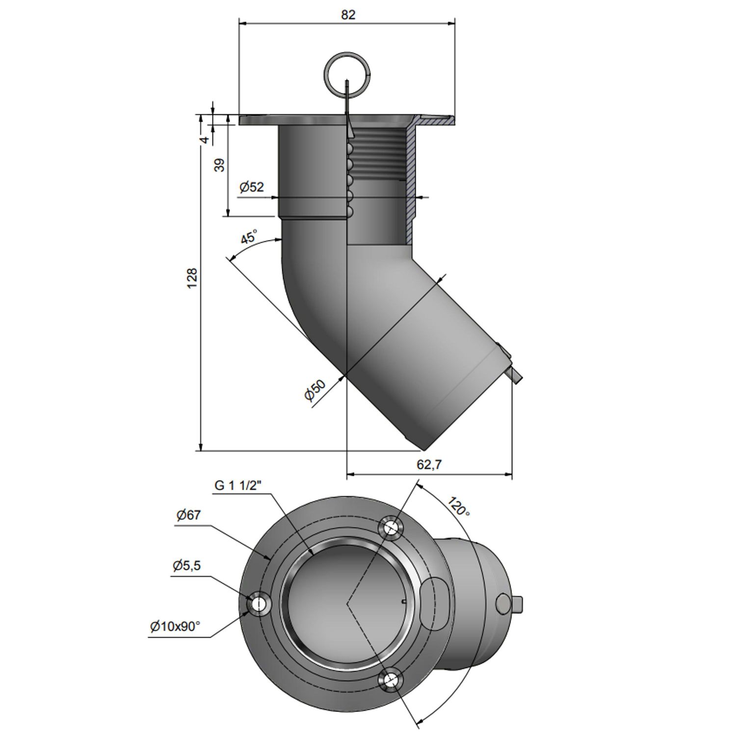 Roca Kansiruuvaus Ruostumaton 45° ø38 mm