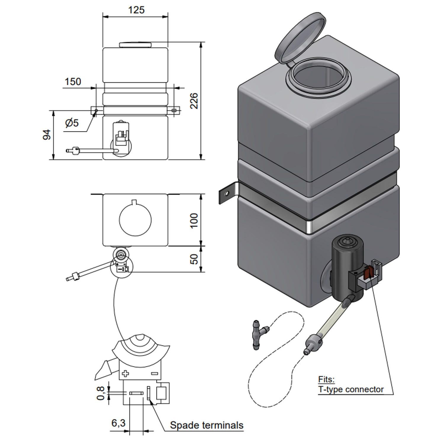Roca Tank med Spolarmotor 12V 2.5L