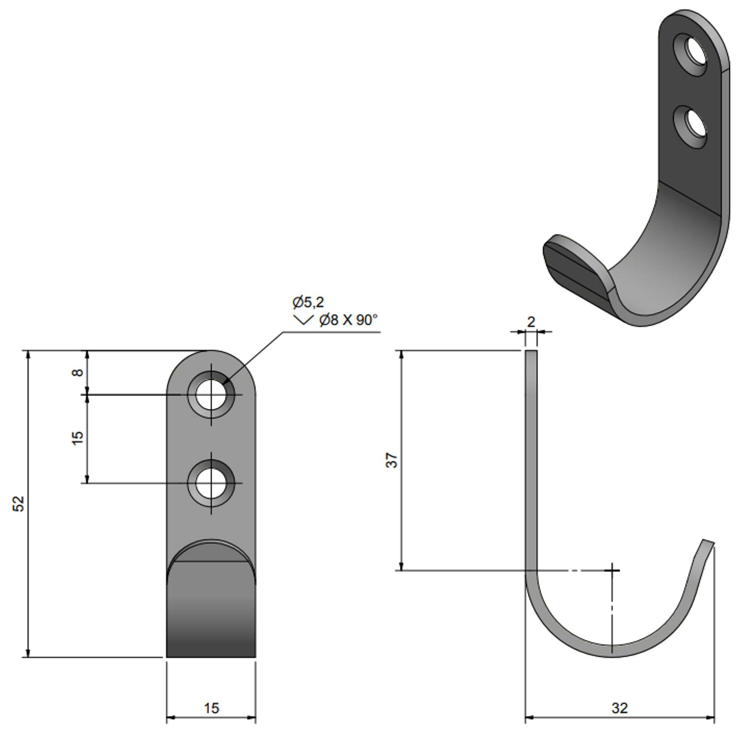 Roca Henger Rustfritt, 52mm