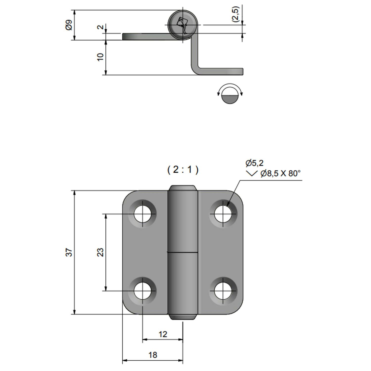 Lyftgångjärn Förskjutet Rostfritt