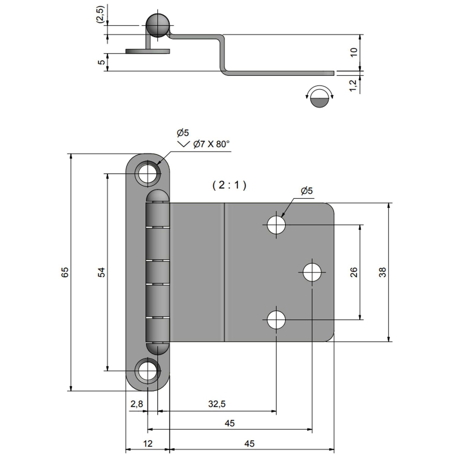 Roca Hengsel Polert Messing, 57x38mm
