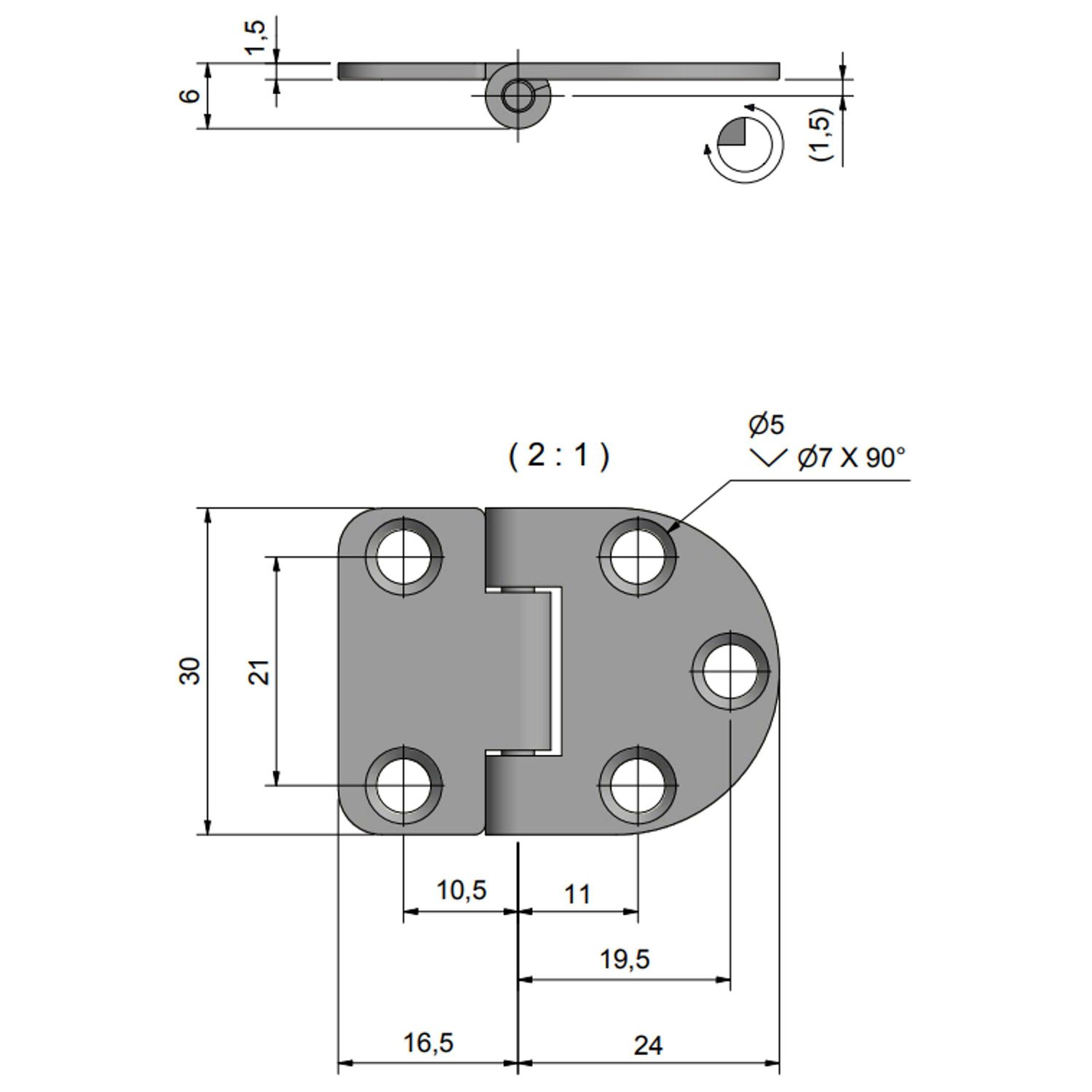 Roca Hengsel Rustfritt Reversert, 40x30mm