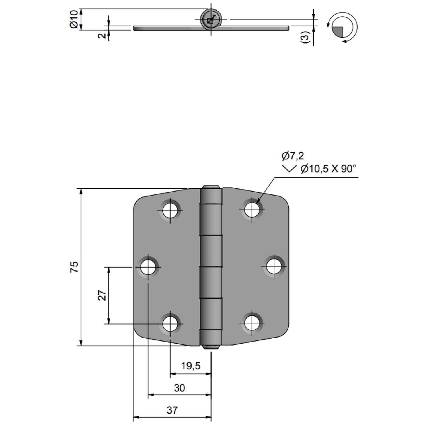 Gångjärn Rostfritt 74x75 mm