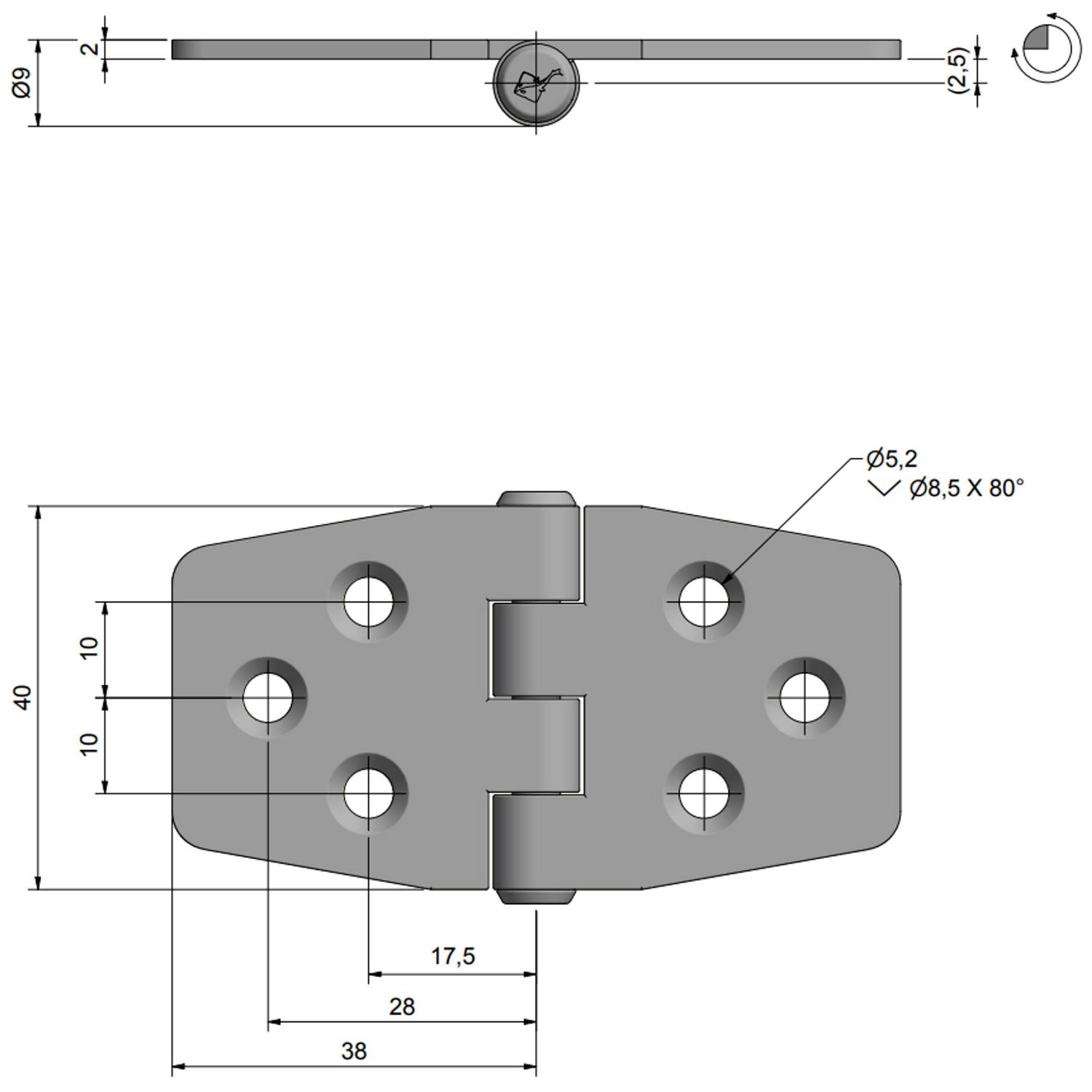 Roca Hengsel Reversert, 76x40mm