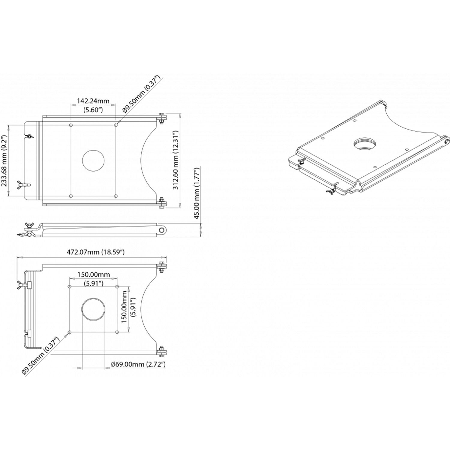 Scanstrut hengslet brakett for Satcom 30 cm.