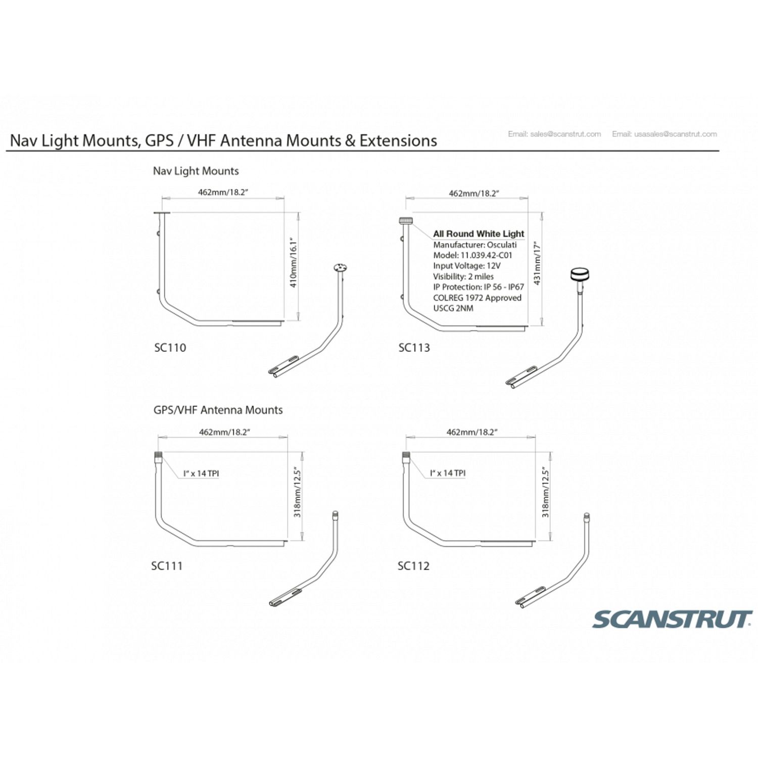 Scanstrut PowerTower lysarmatur med LED 360-graders hvitt allroundlys SC113