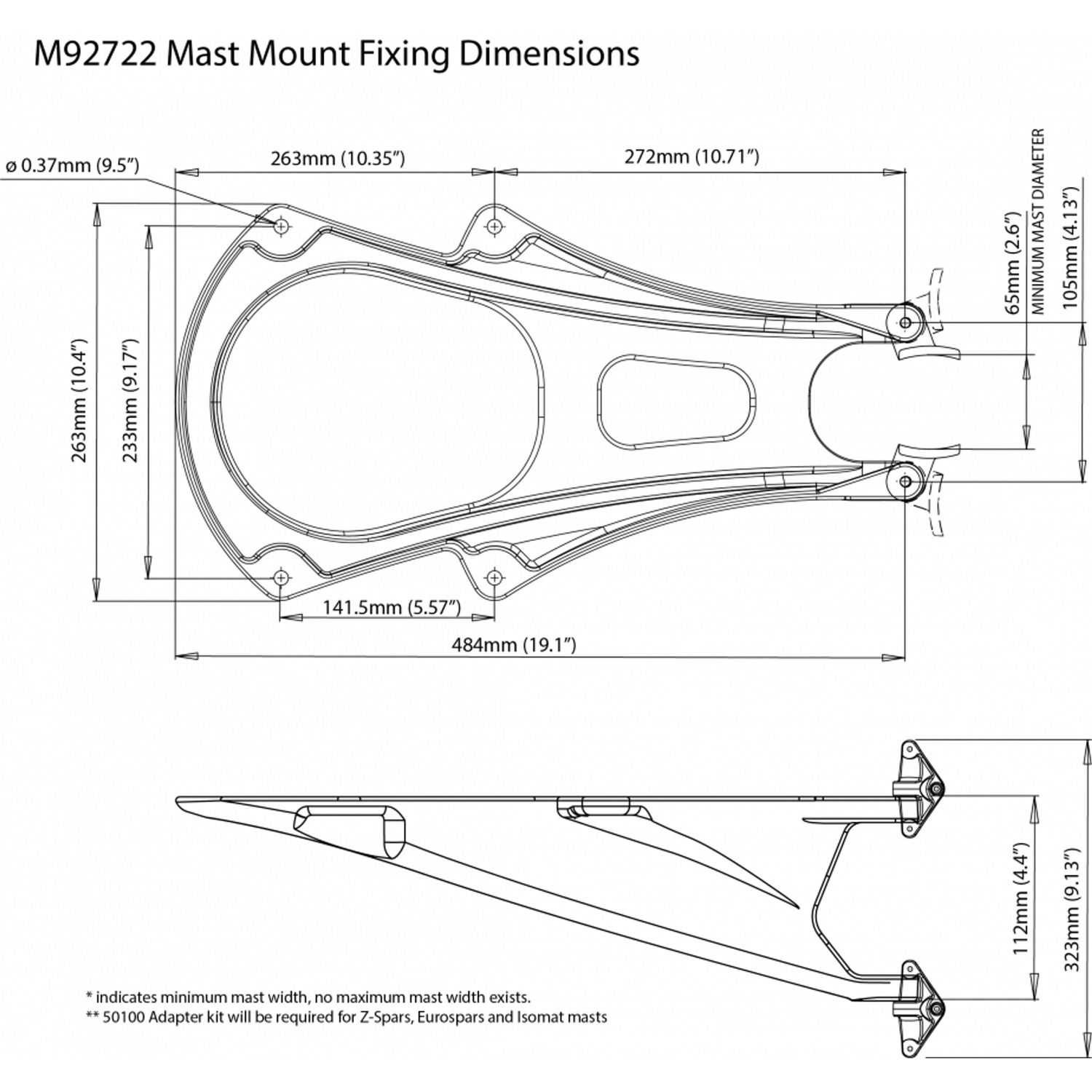 Scanstrut M92722 Mastebeslag for 18" & 24" radomer