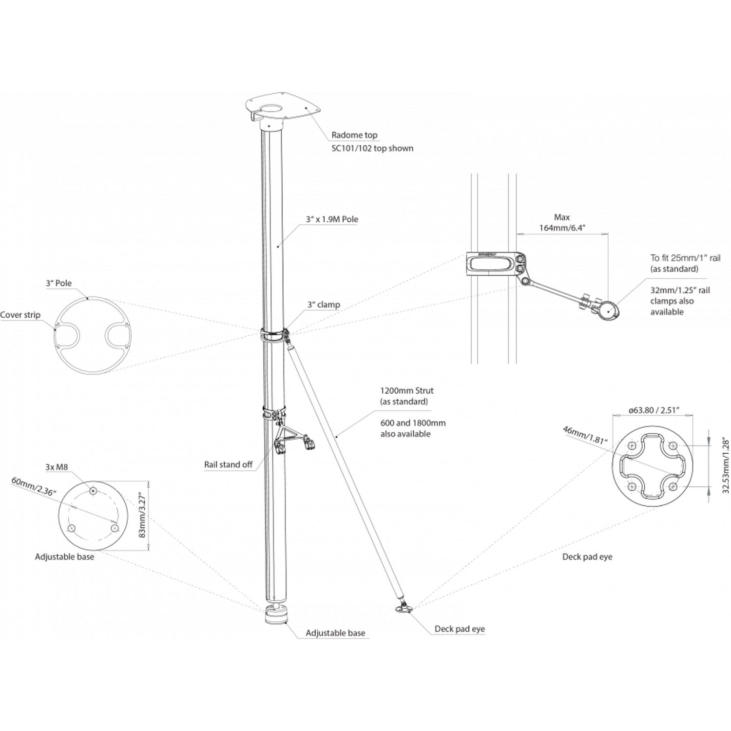 Scanstrut SC105 Satcom Radarmast 1.9m