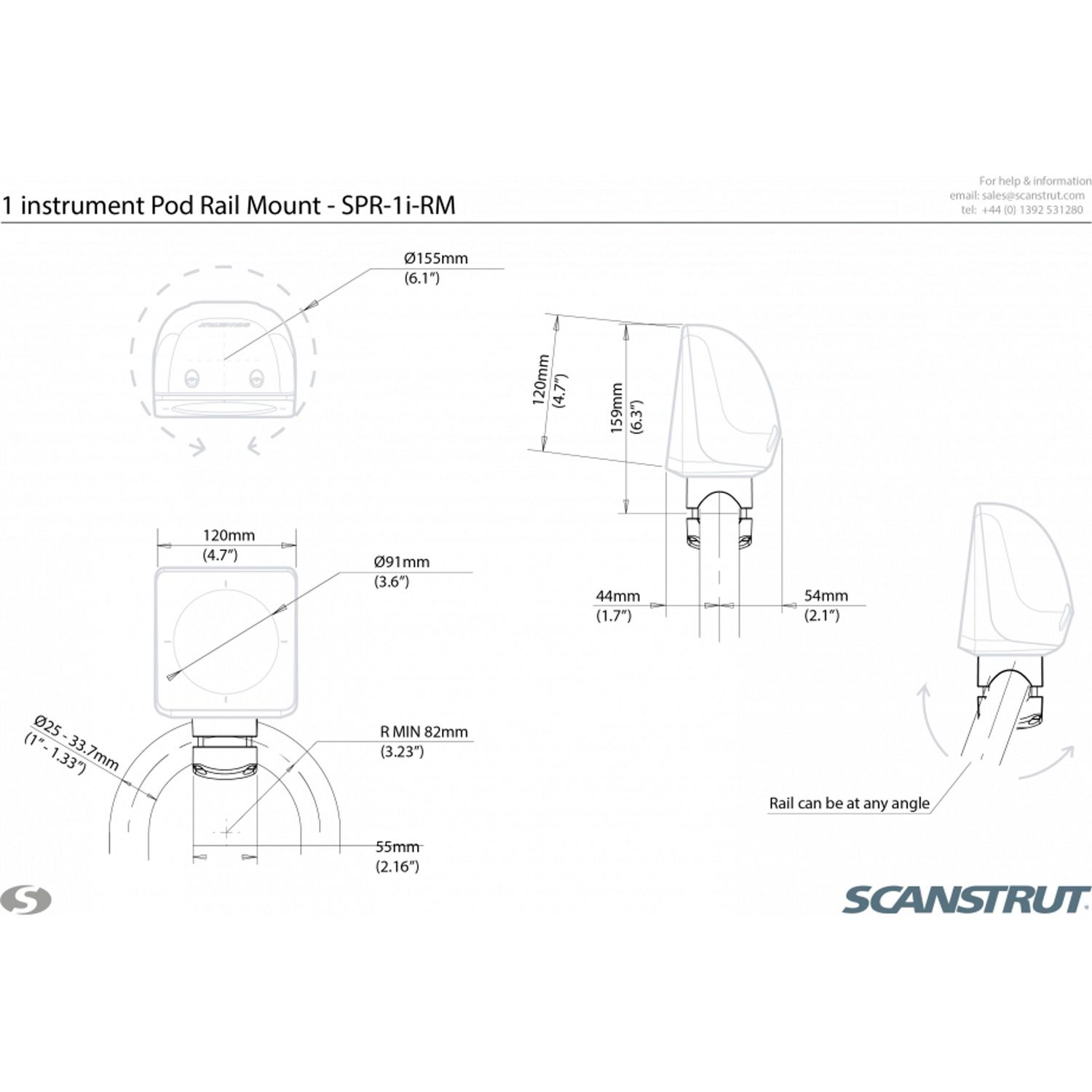 Scanstrut RailPod SPR-1i-RM beslag til instrumenter