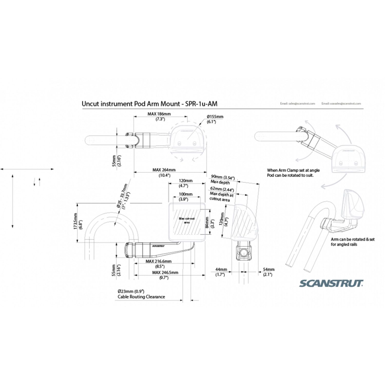 Scanstrut Feste for liten Skjerm Arm Pod SPR-1U-AM