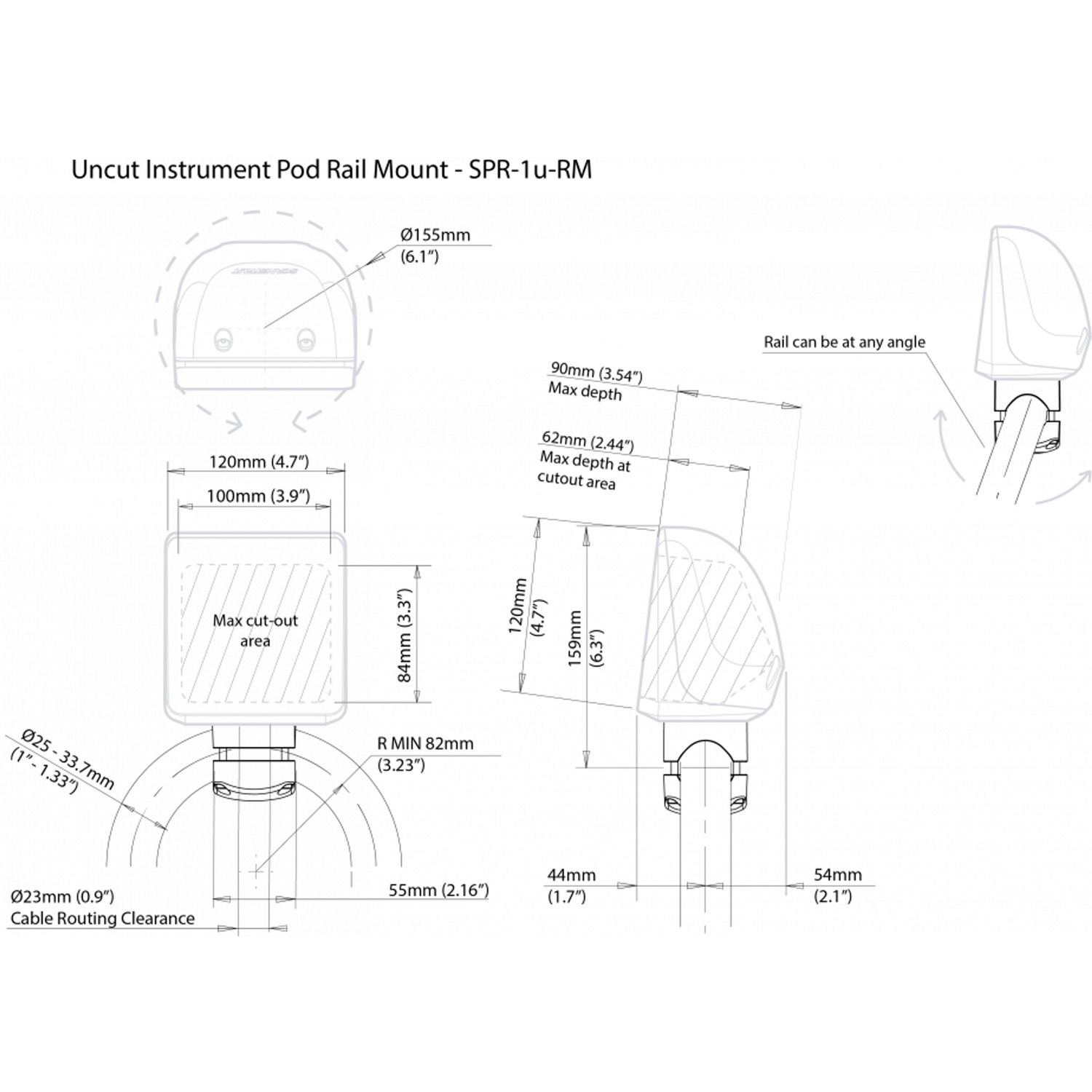 Scanstrut-feste for instrumentskinnepod SPR-1u-RM